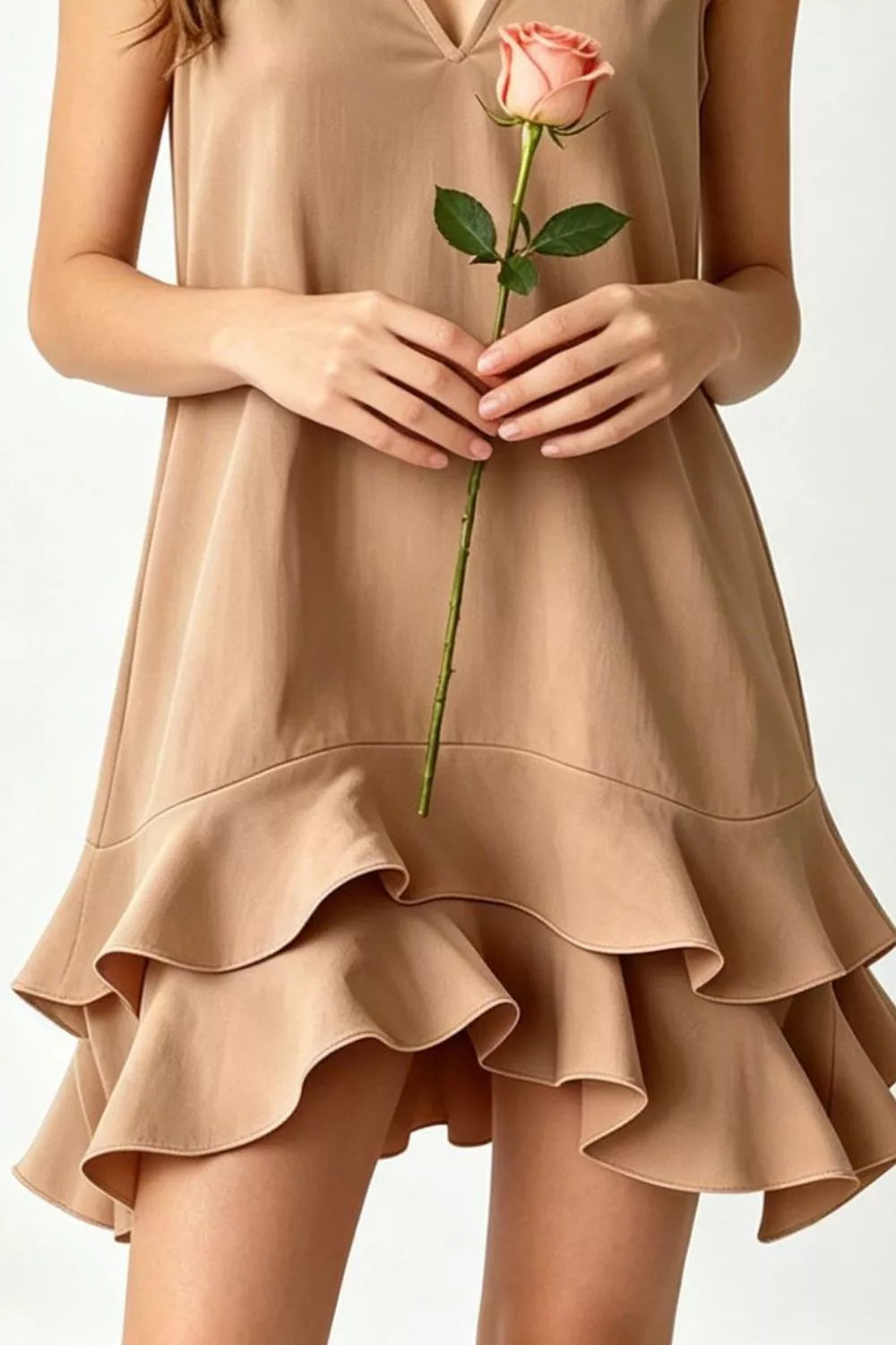 Full Size Sleeveless V-Neck Ruffle Hem Mini Dress Plus Size