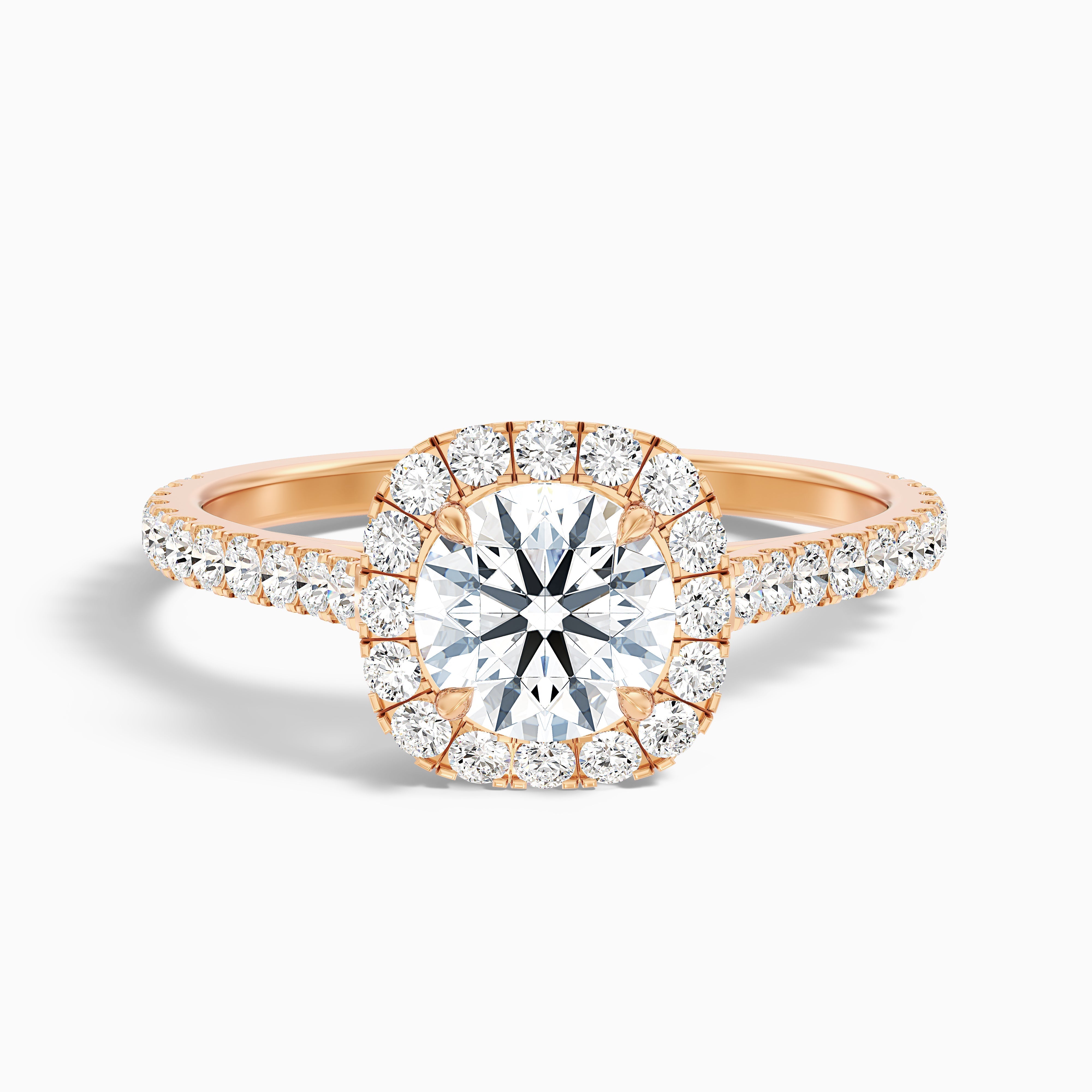 Nia 2 Carat Round Halo Pave Lab Grown Engagement Ring in 14k Rose Gold