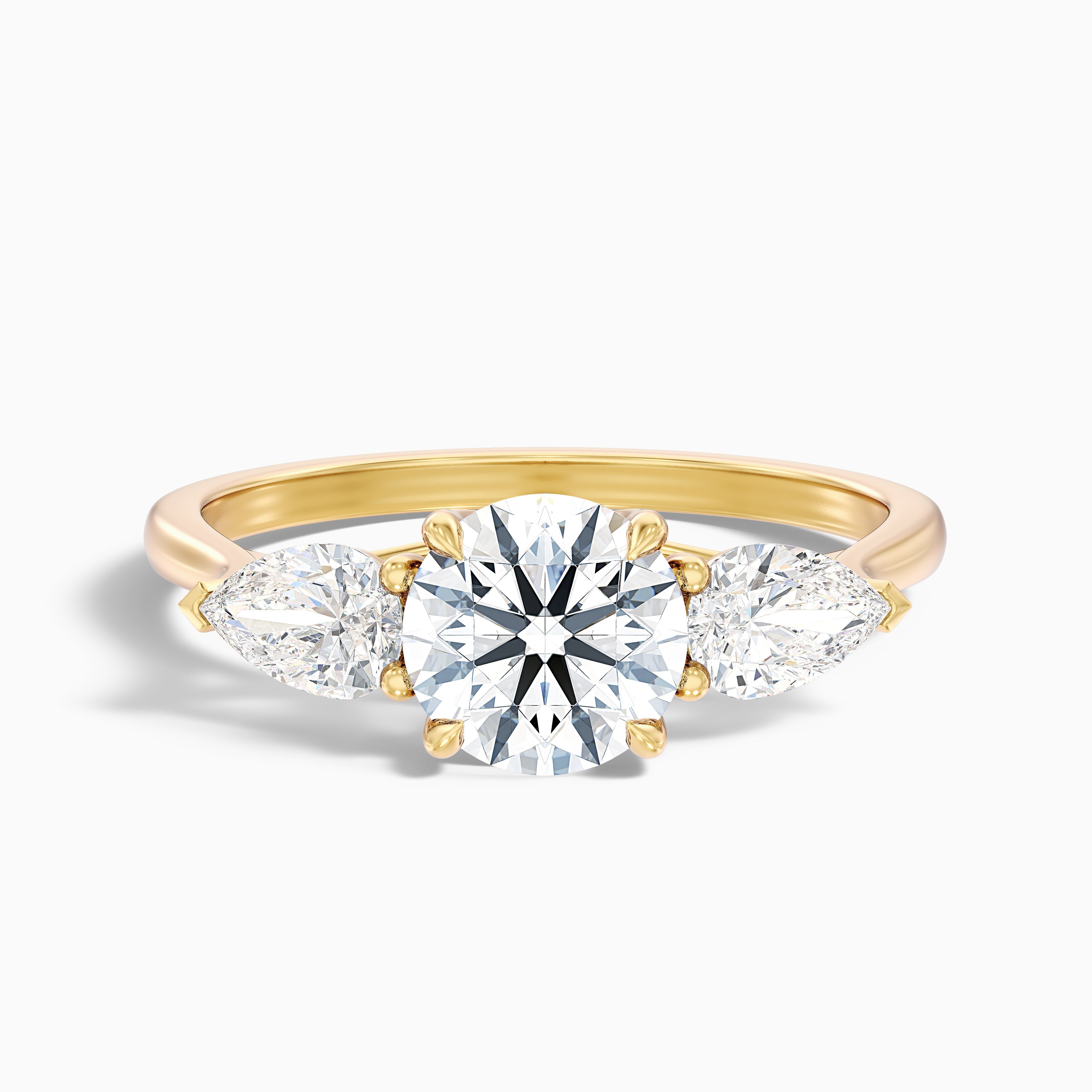 Amaya 4 Carat Round 3 Stone Moissanite Diamond Ring With Pear Side Stone in 14k White Gold