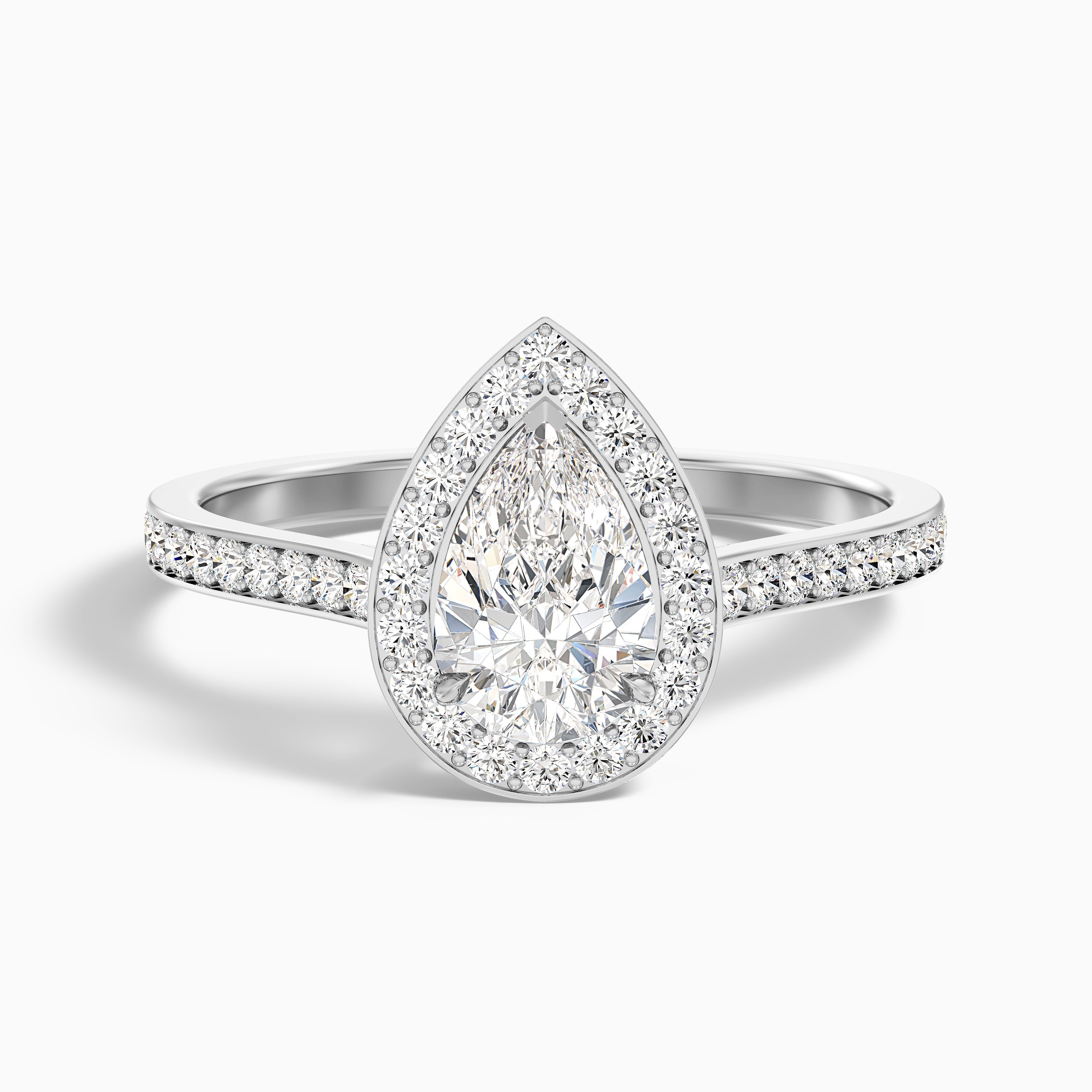 Zara 3 Carat Pear Halo Pave Lab Grown Engagement Ring in 10k Yellow Gold
