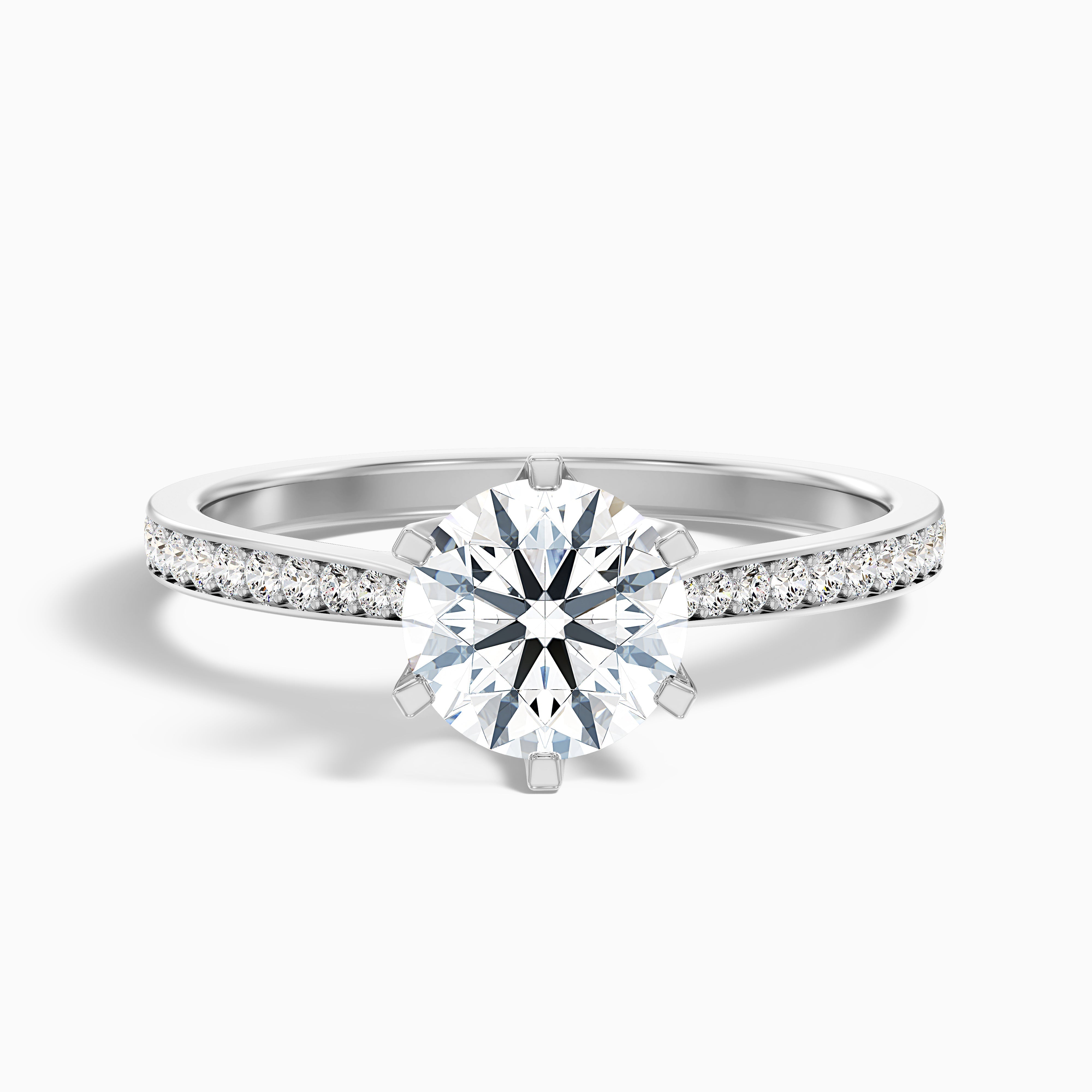 Esha 5 Carat Round Side Stone Pave Moissanite Diamond Ring in 14k Rose Gold