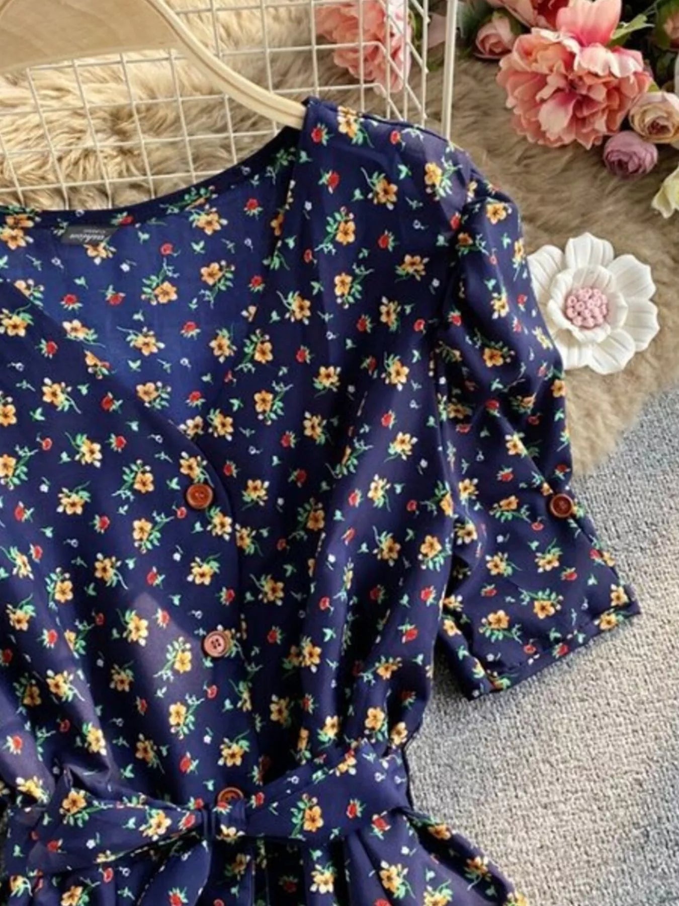 Floral Print V-Neck Midi Dress