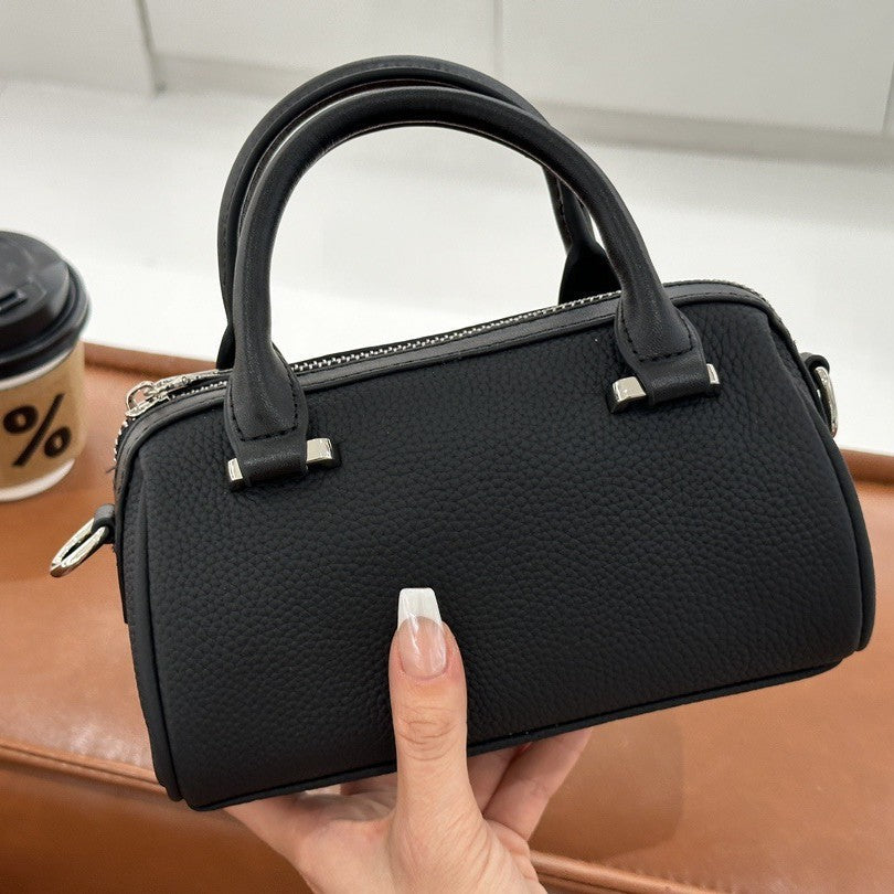 Cross-border Top-grain Leather Boston Pillow Bag, Single-shoulder, Crossbody Small Bag, Versatile Genuine Leather Women's Handbag