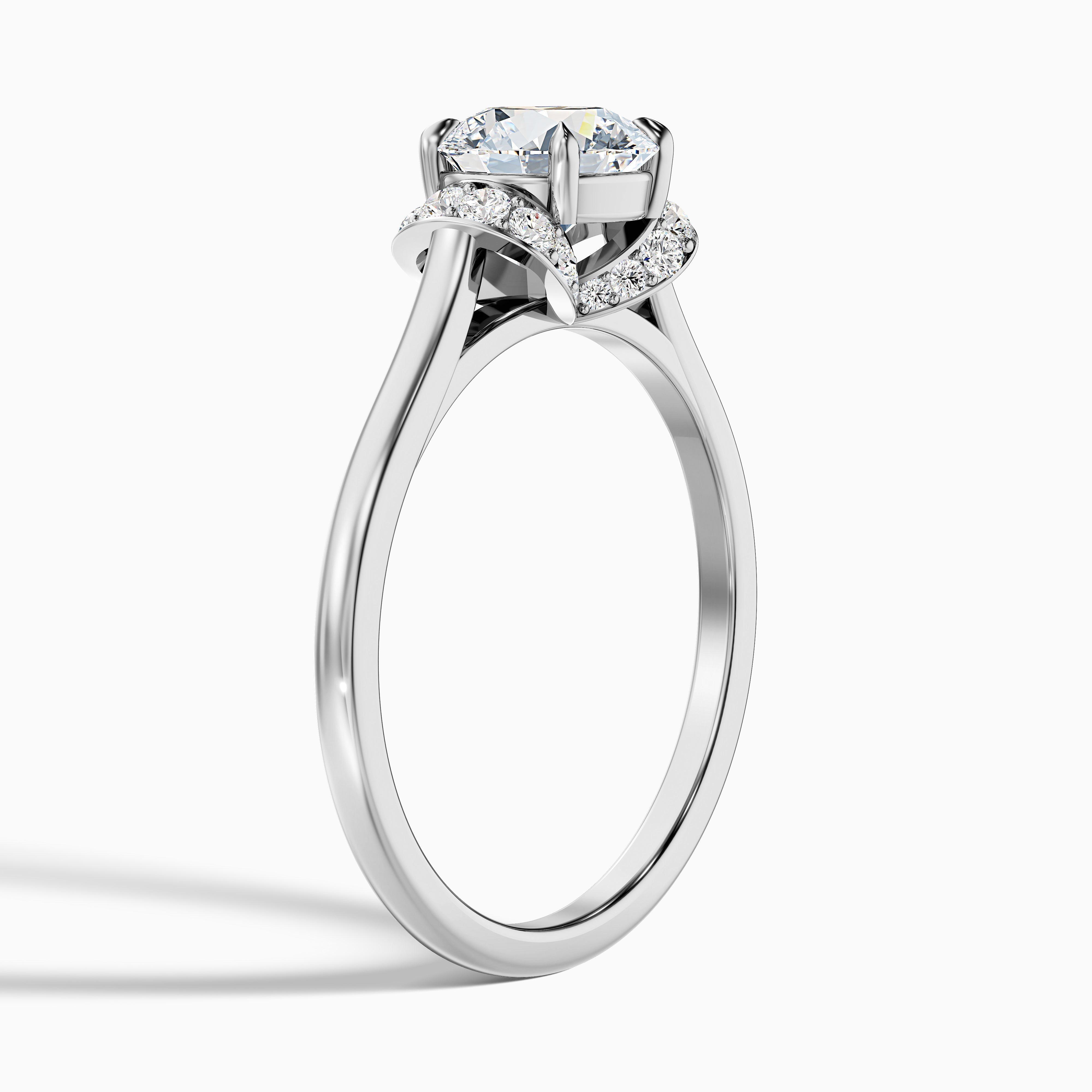 Frey 3 Carat Round Solitaire Pave Moissanite Diamond Ring in 10k White Gold