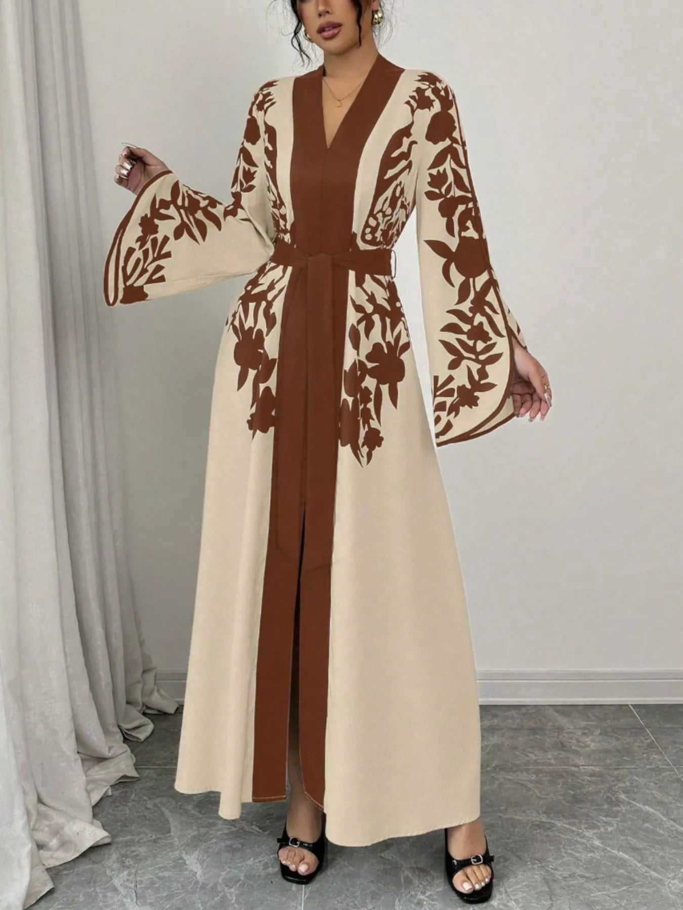 Printed Tie Waist Maxi Dress