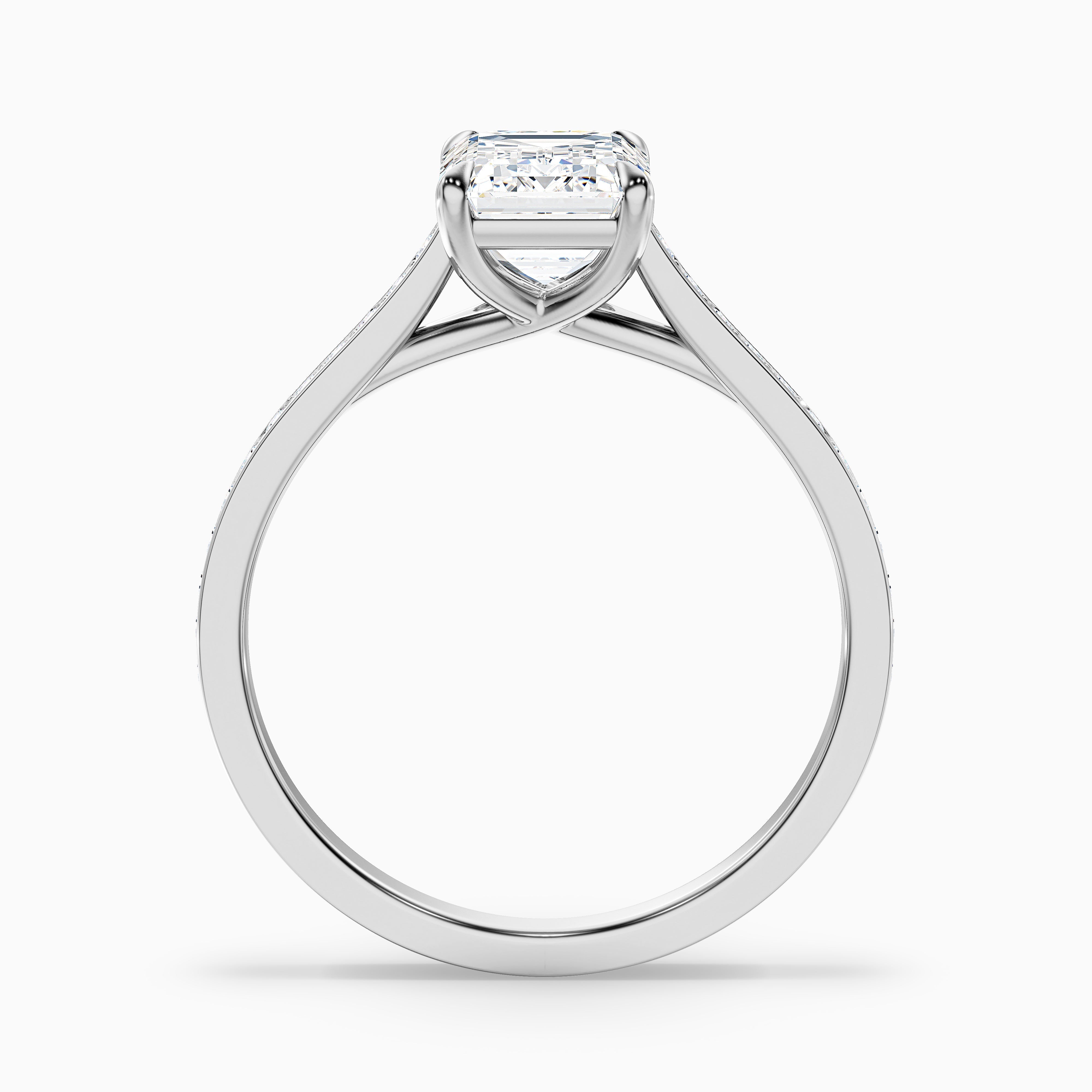 Enni 5 Carat Emerald Cut Side Stone Pave Moissanite Diamond Ring in 14k Rose Gold