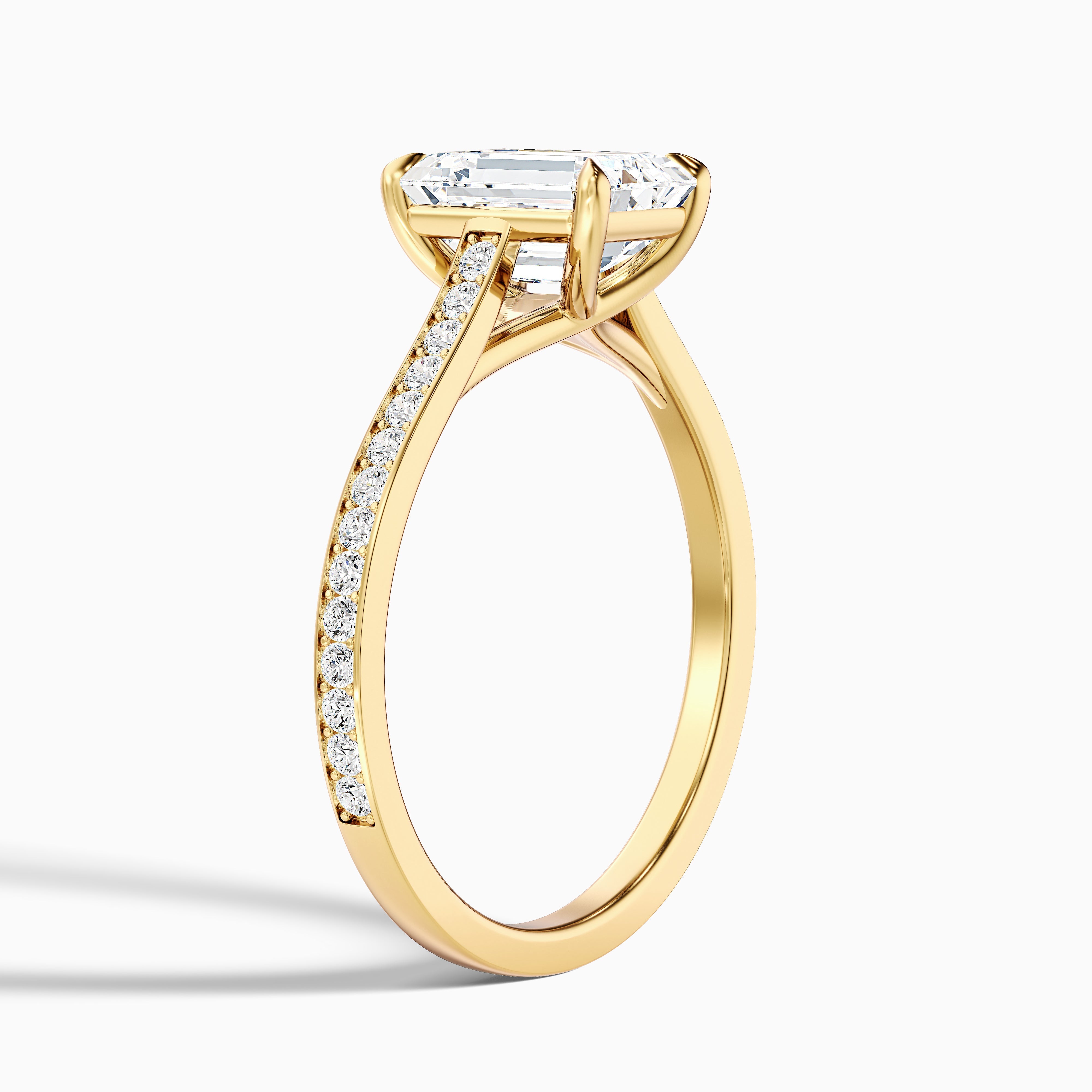 Faye 4 Carat Emerald Cut Side Stone Pave Lab Grown Engagement Ring in 10k Rose Gold