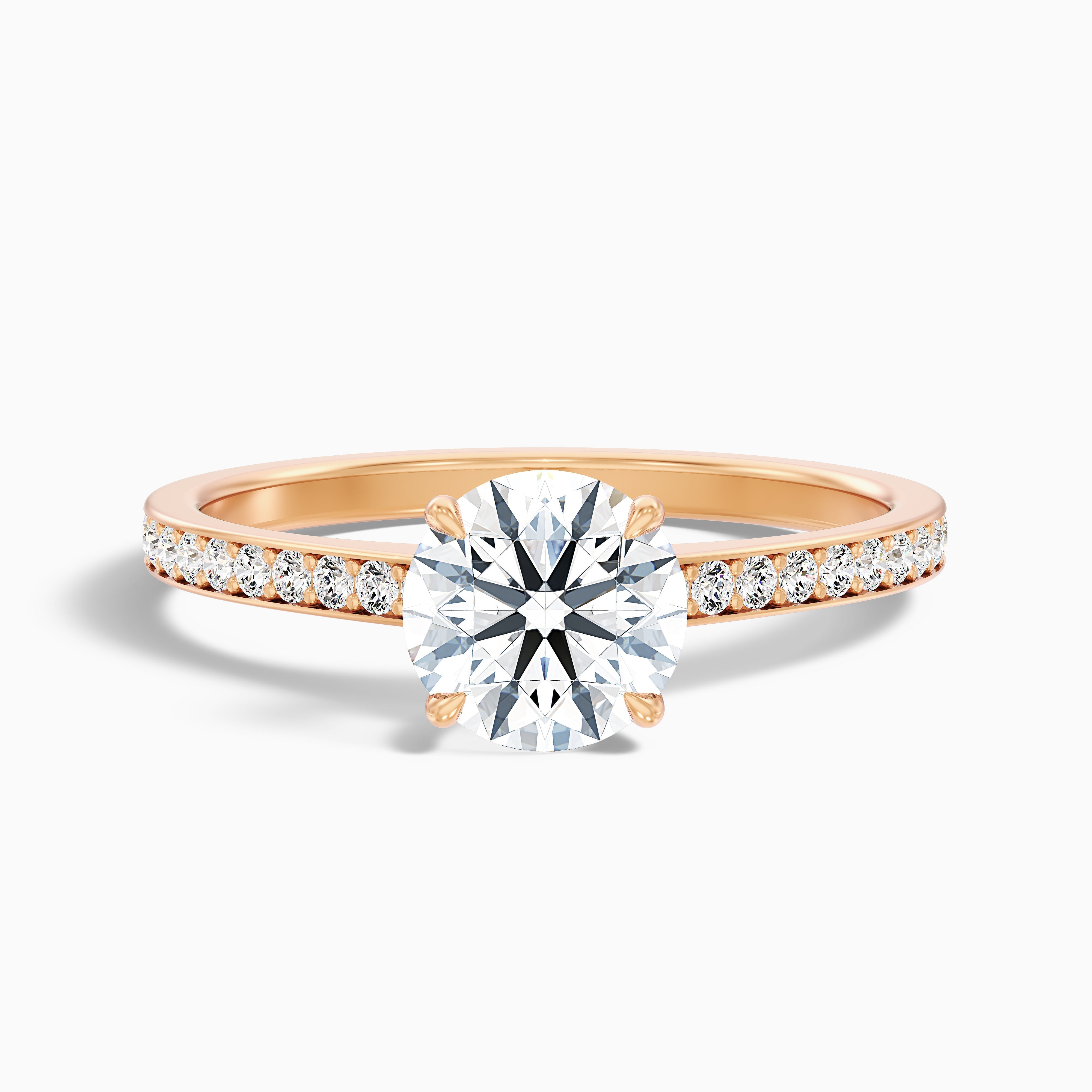 Elma 3 Carat Round Cut Side Stone Pave Moissanite Diamond Ring in 18k White Gold