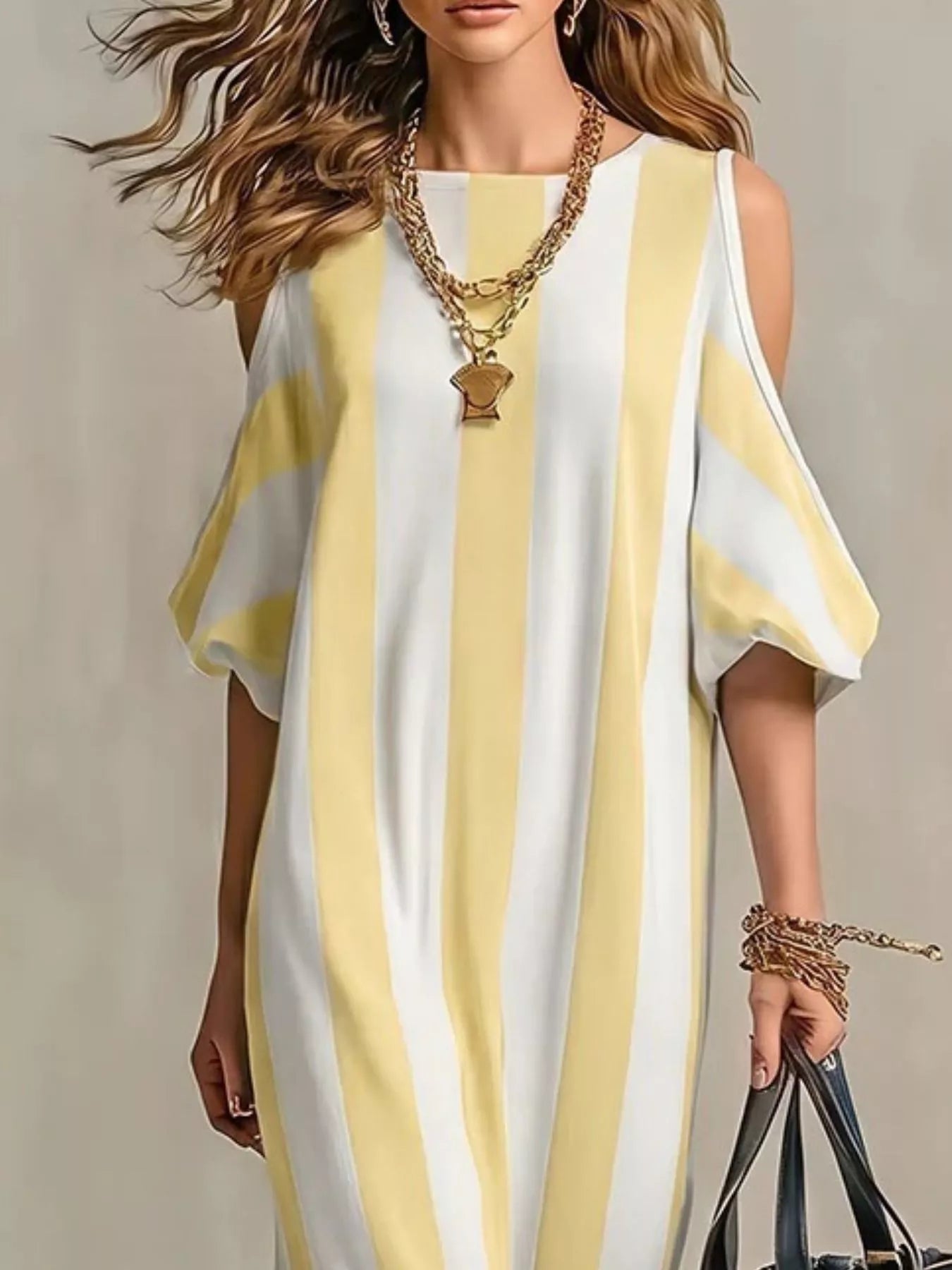 Striped Cold Shoulder Maxi Dress