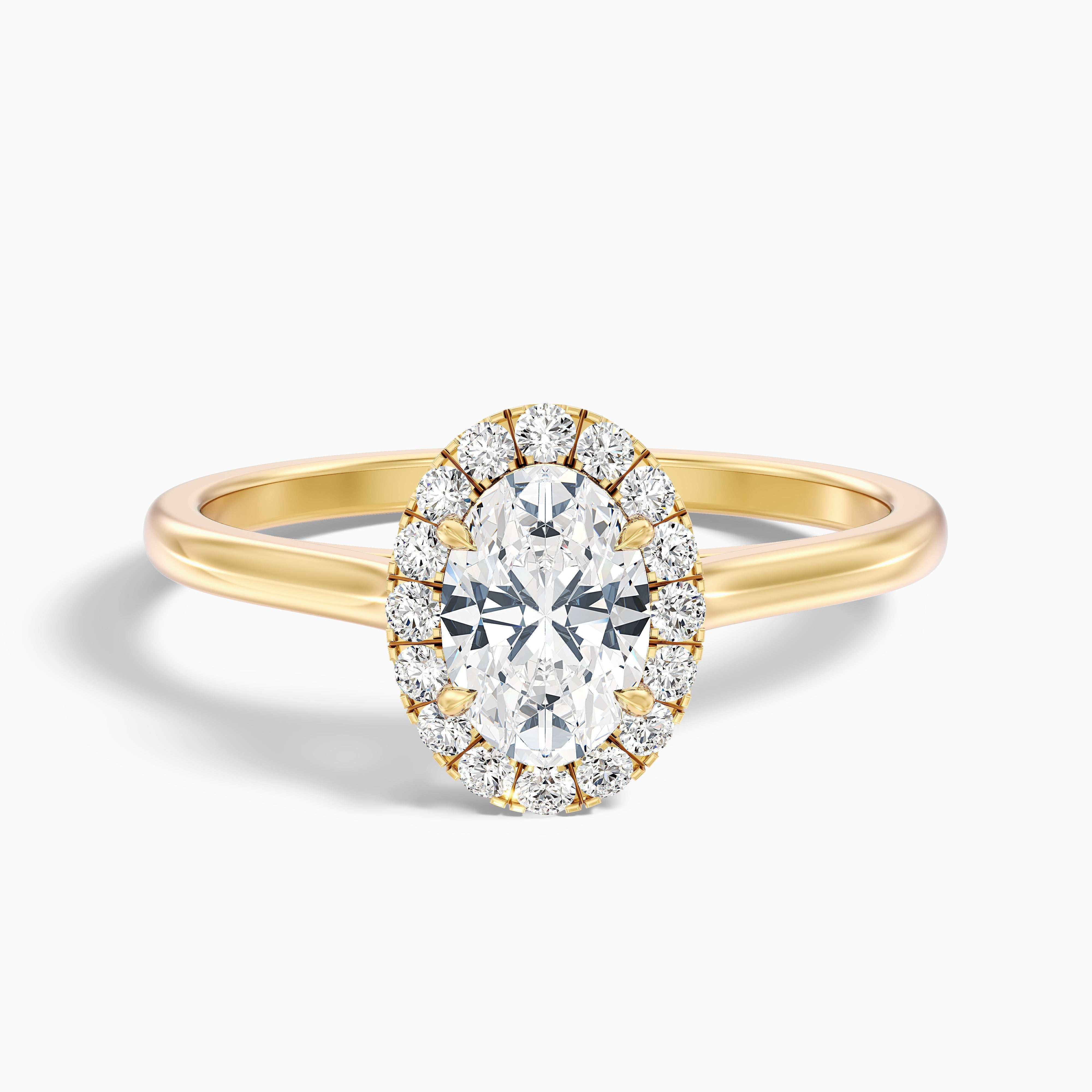 Mira 2 Carat Oval Halo Lab Grown Engagement Ring in 14k Yellow Gold