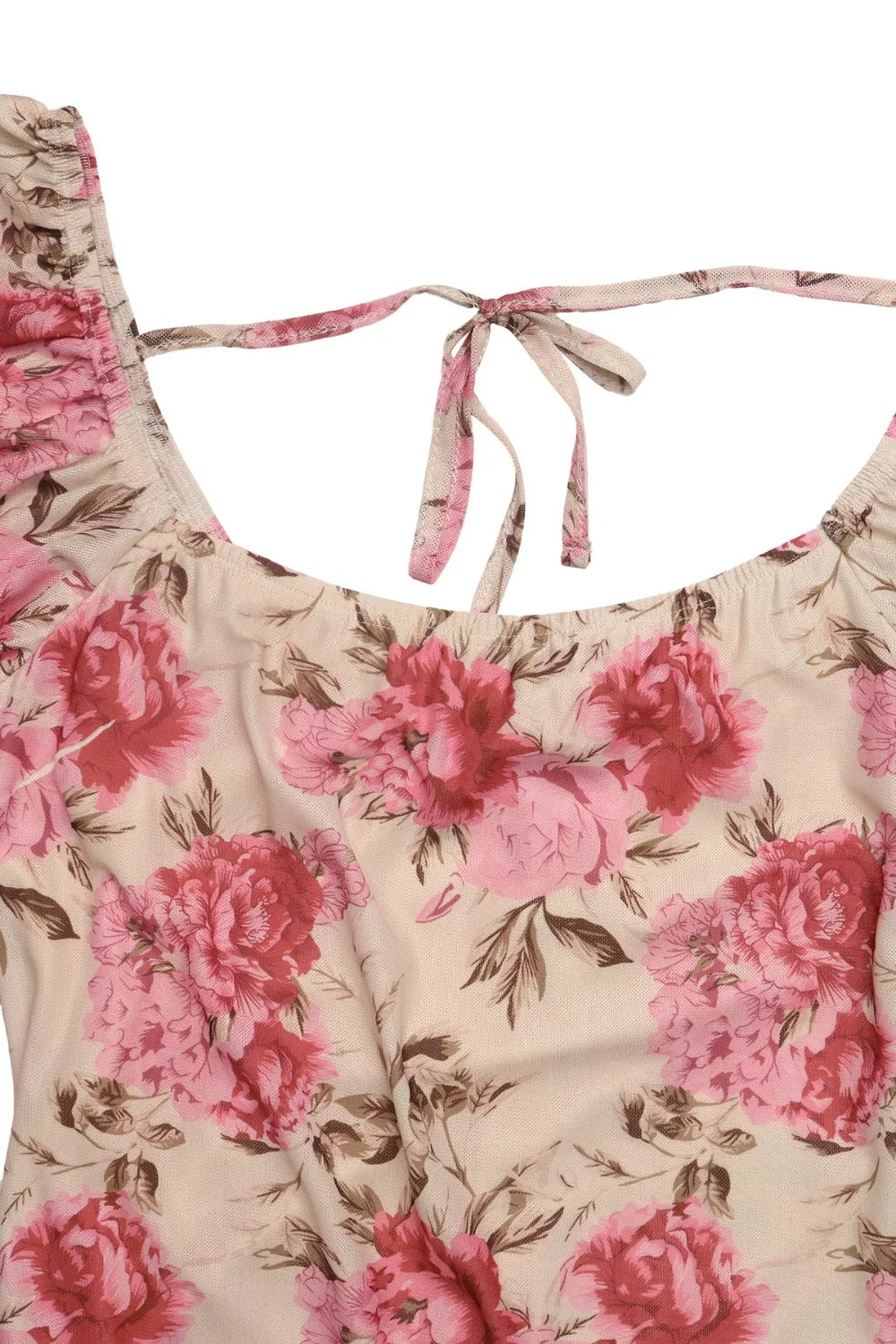Floral Print Ruffle Hem Flutter Sleeve Dress