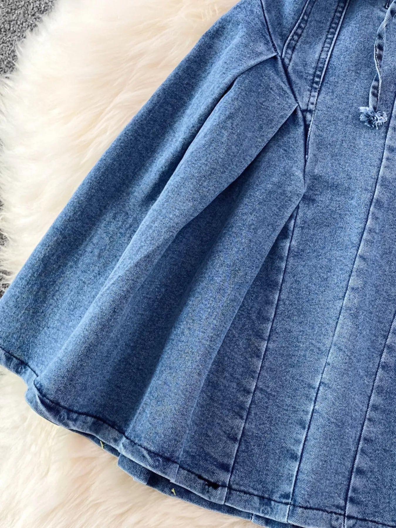 Lace-Up Denim A-Line Mini Dress