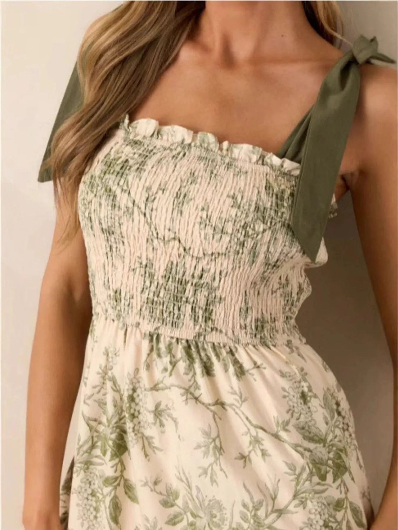 Floral Print Tiered Midi Dress with Tie Straps