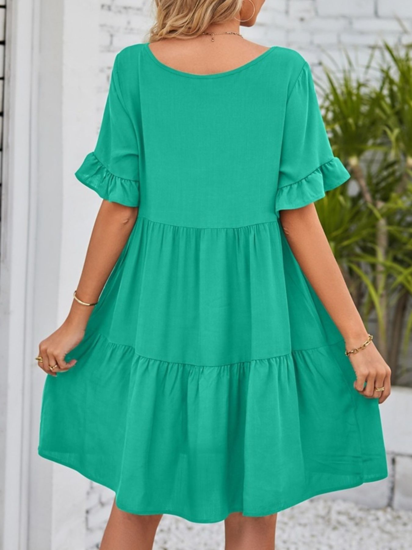 Ruffled Sleeve Tiered Mini Dress