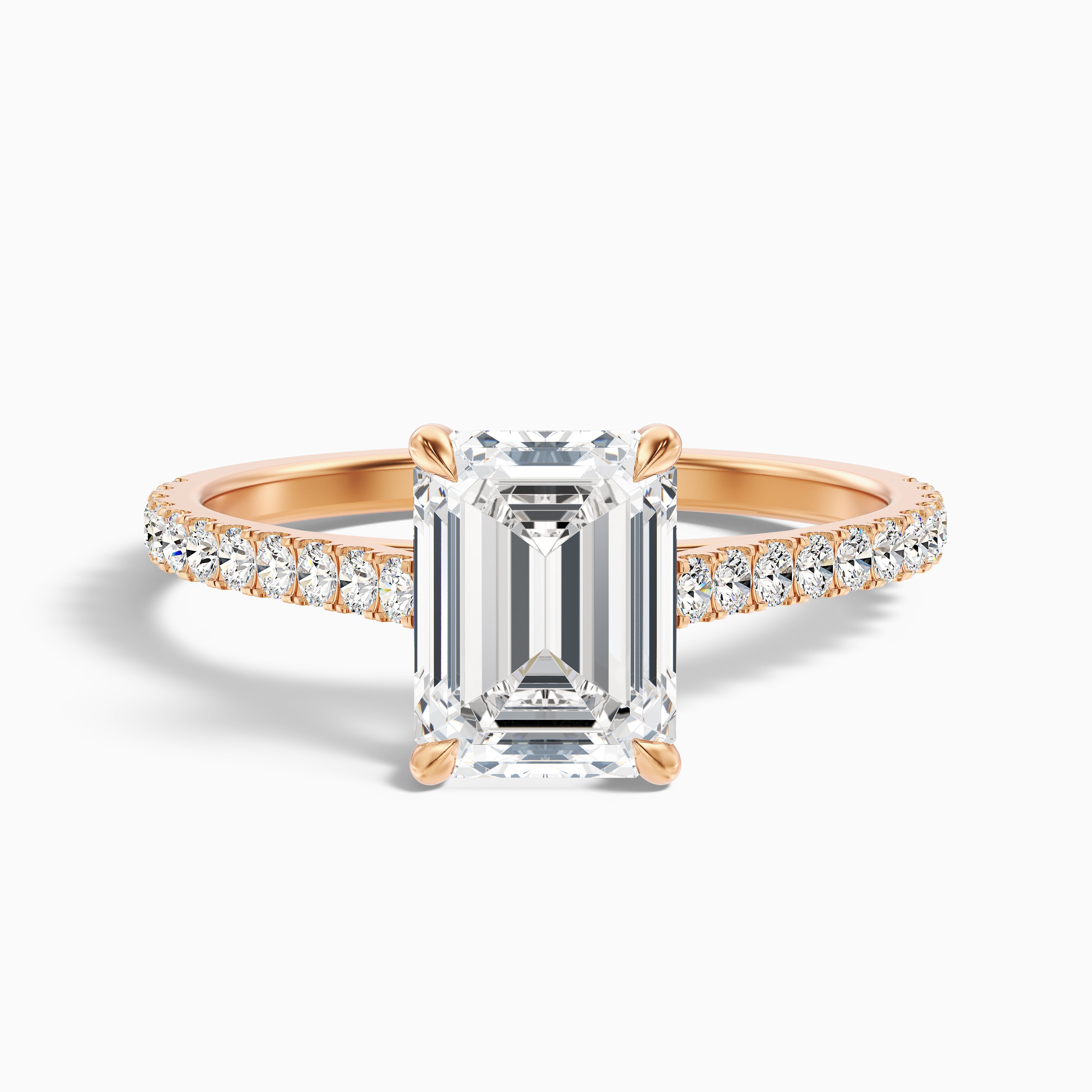 Kira 4 Carat Emerald Cut Side Stone Pave Lab Grown Engagement Ring in 10k Rose Gold