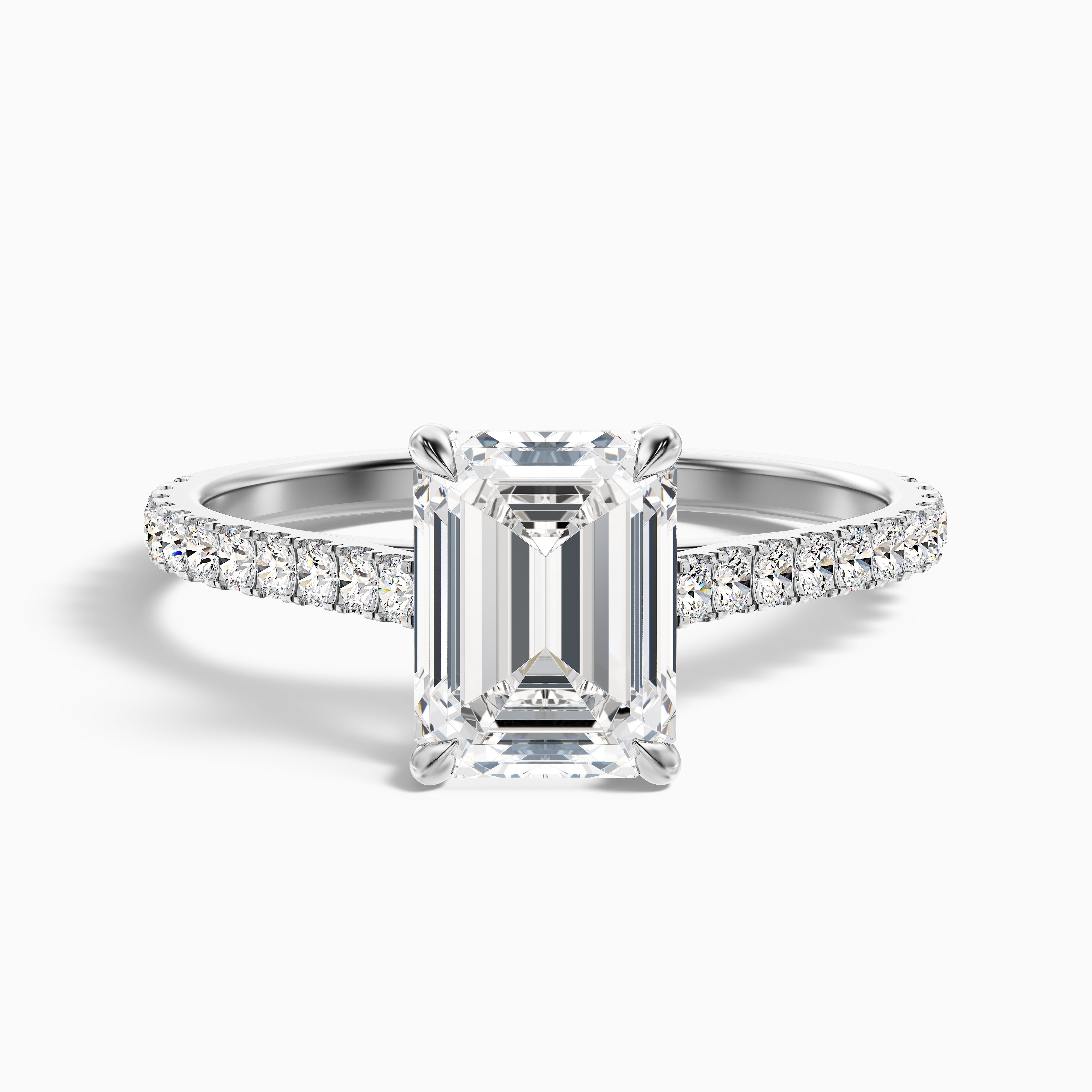 Kira 2 Carat Emerald Cut Side Stone Pave Lab Grown Engagement Ring in Platinum