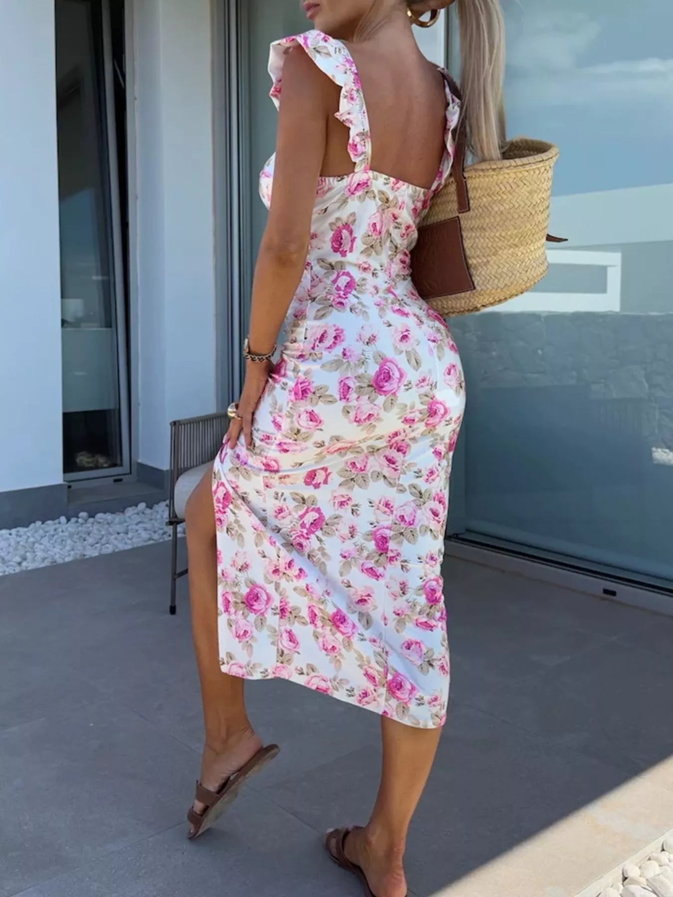 Slit Sweetheart Neck Midi Dress