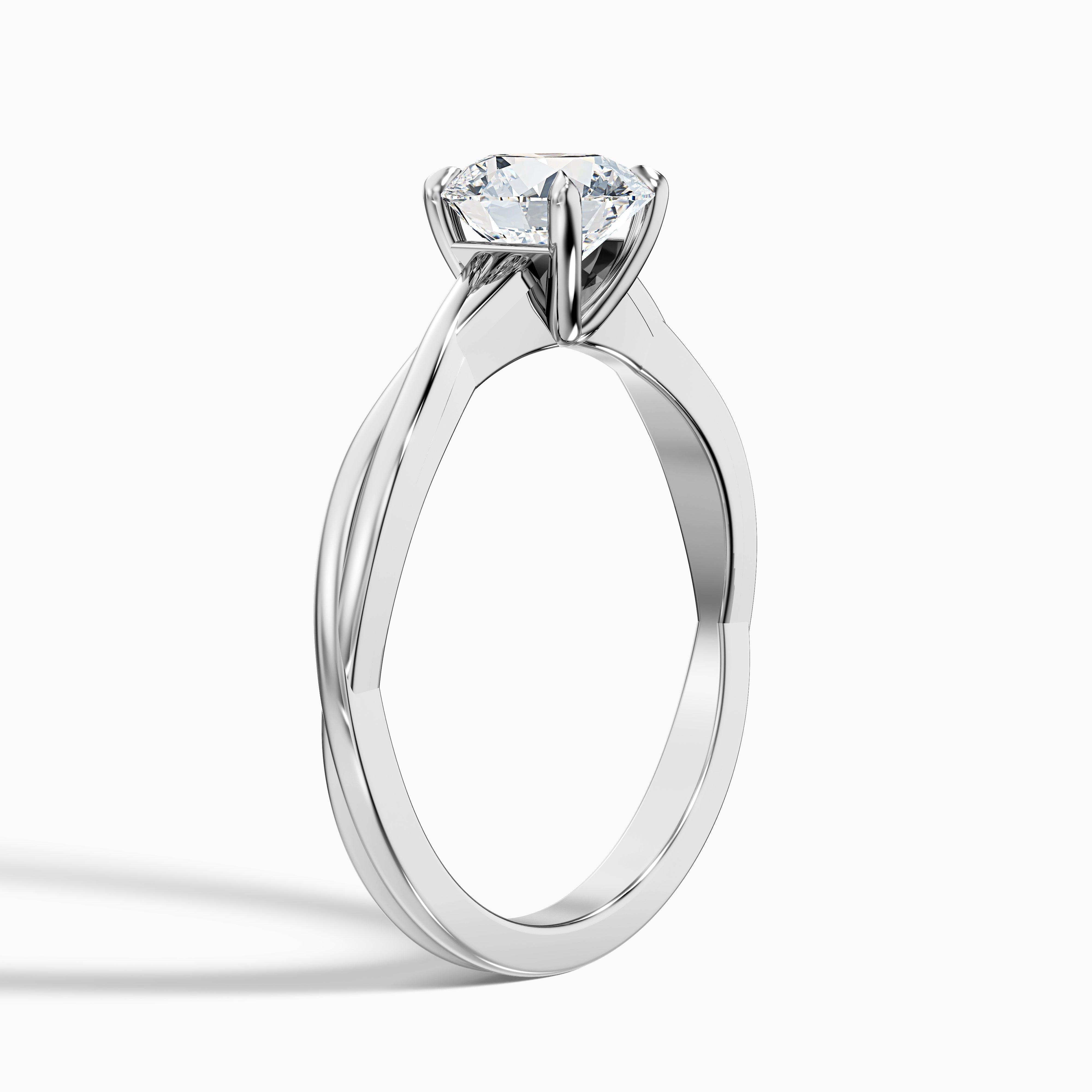 Lucy 2.5 Carat Round Solitaire Twisted Band Moissanite Diamond Ring in 18k White Gold