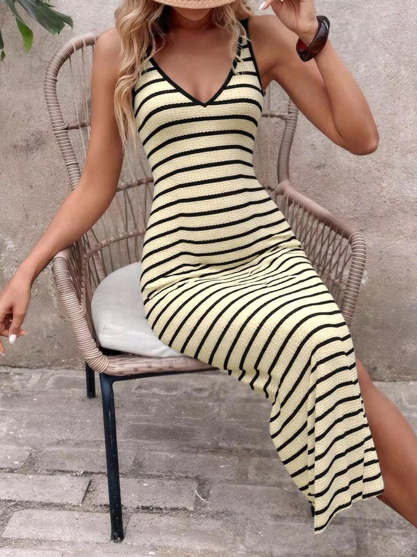 Striped Bodycon Knit Midi Dress