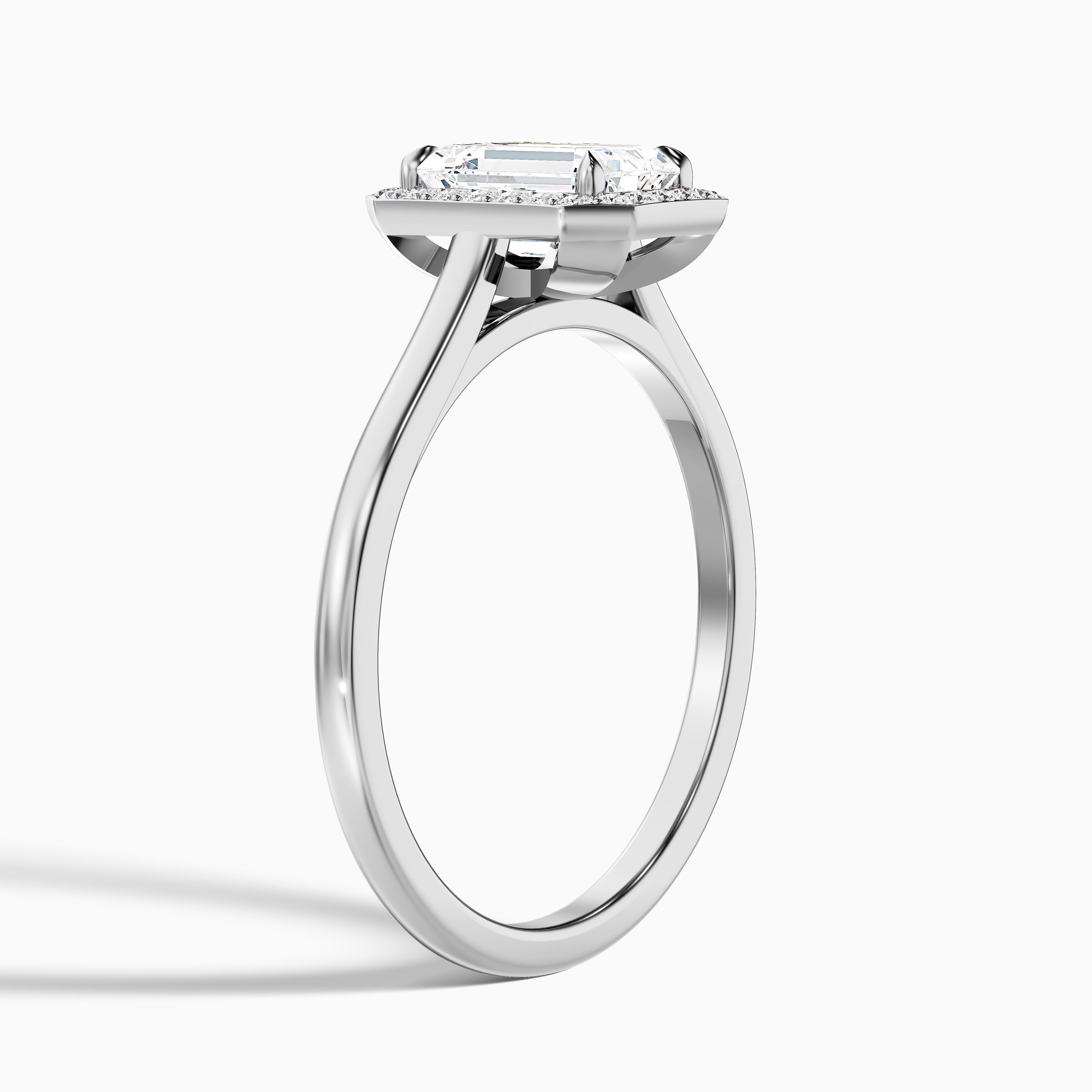 Ila 5 Carat Emerald Cut Halo Lab Grown Engagement Ring in 18k Rose Gold