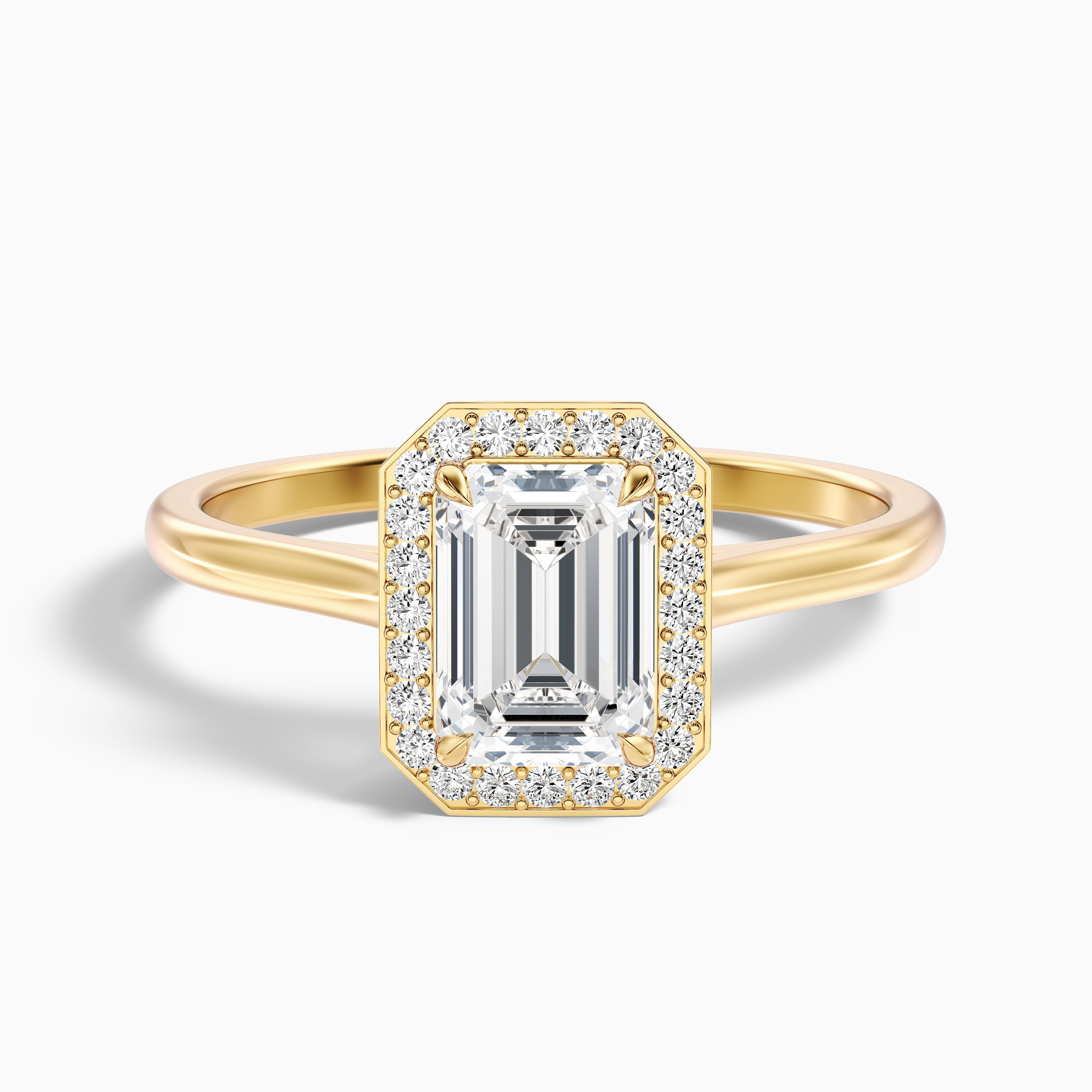 Lara 3.5 Carat Emerald Cut Halo Moissanite Diamond Ring in 18k Rose Gold