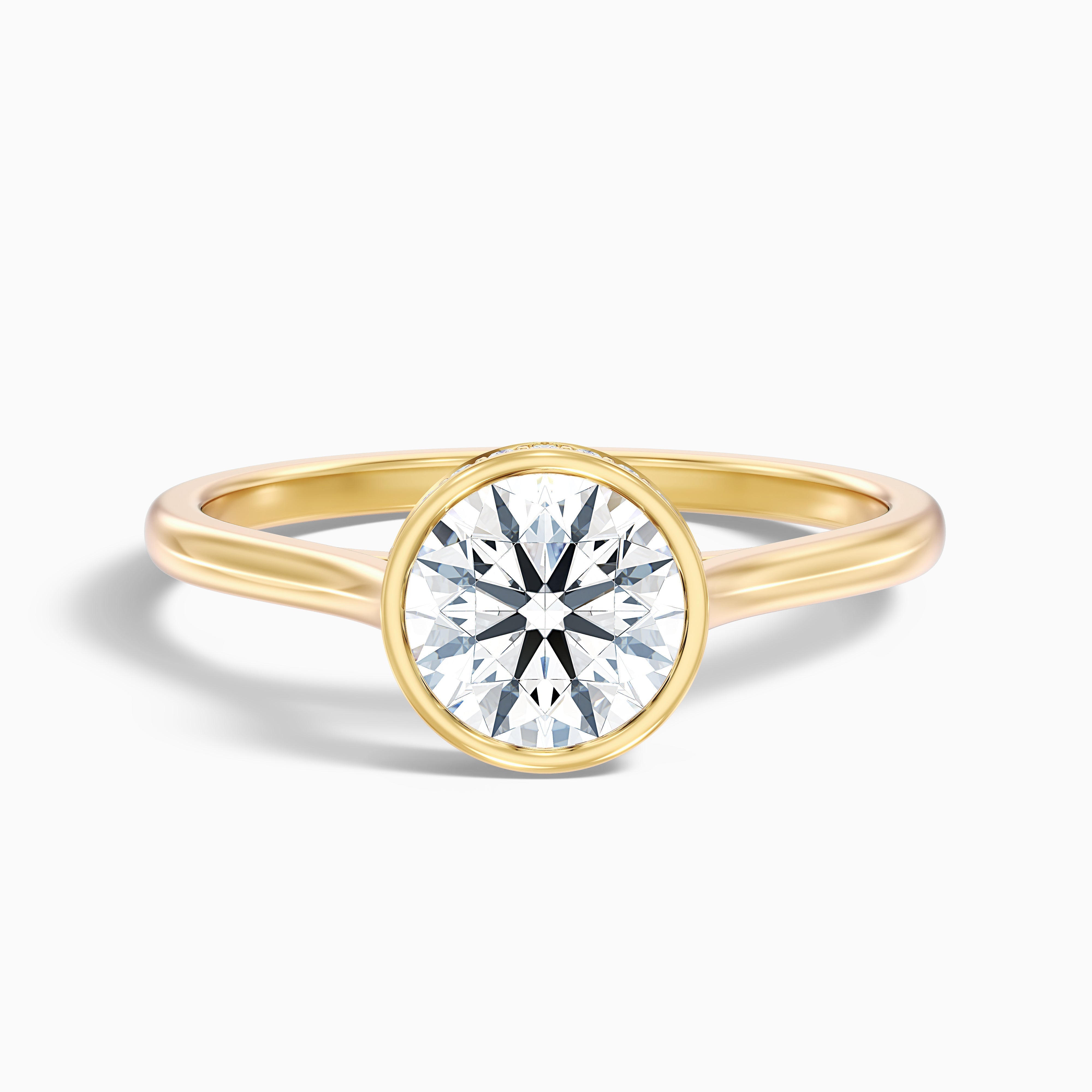 Angel 2 Carat Round Bezel Set Moissanite Diamond Ring with Hidden Halo in 10k White Gold