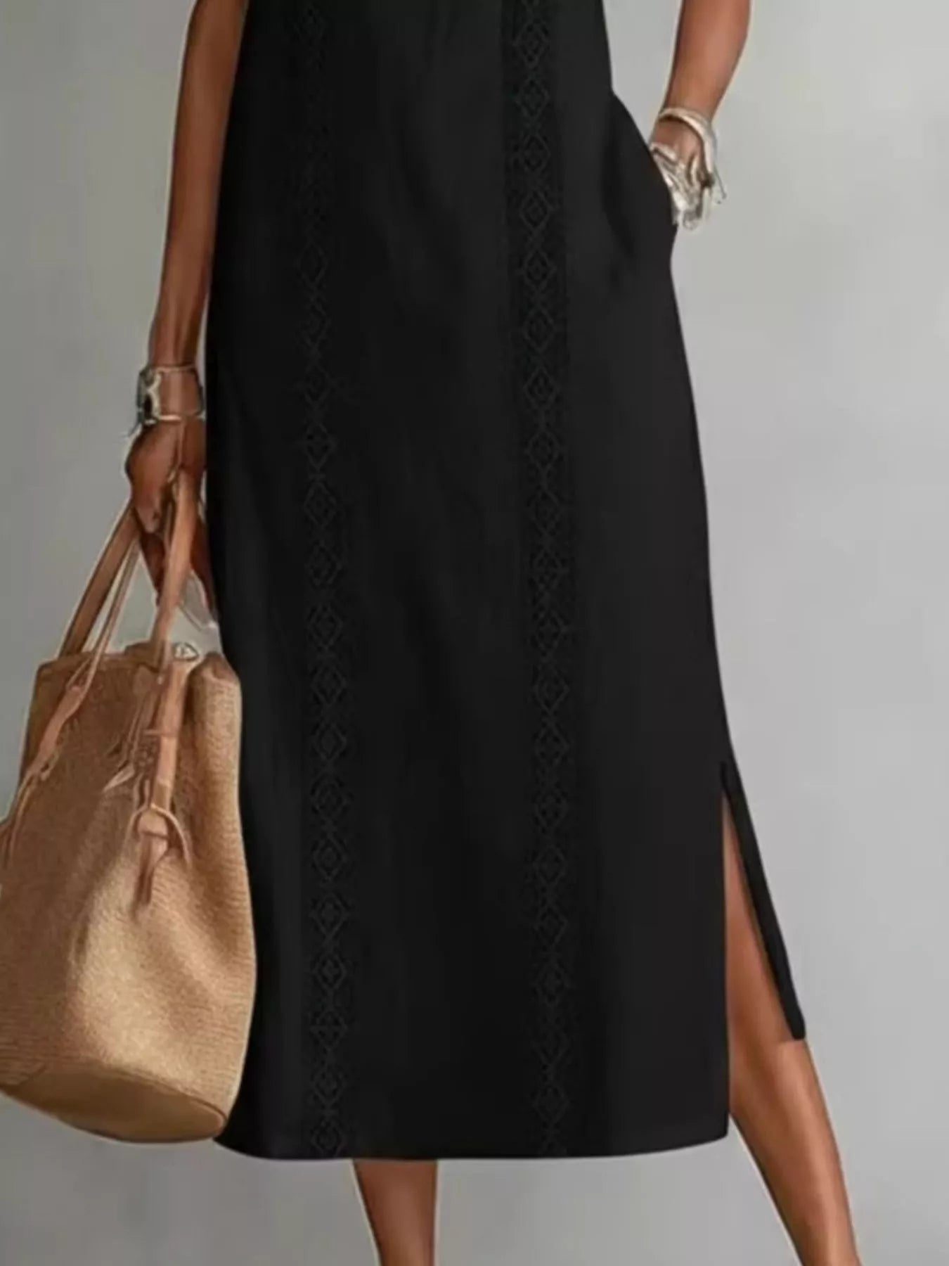 Full Size Sleeveless Lace Trim Midi Dress Plus Size
