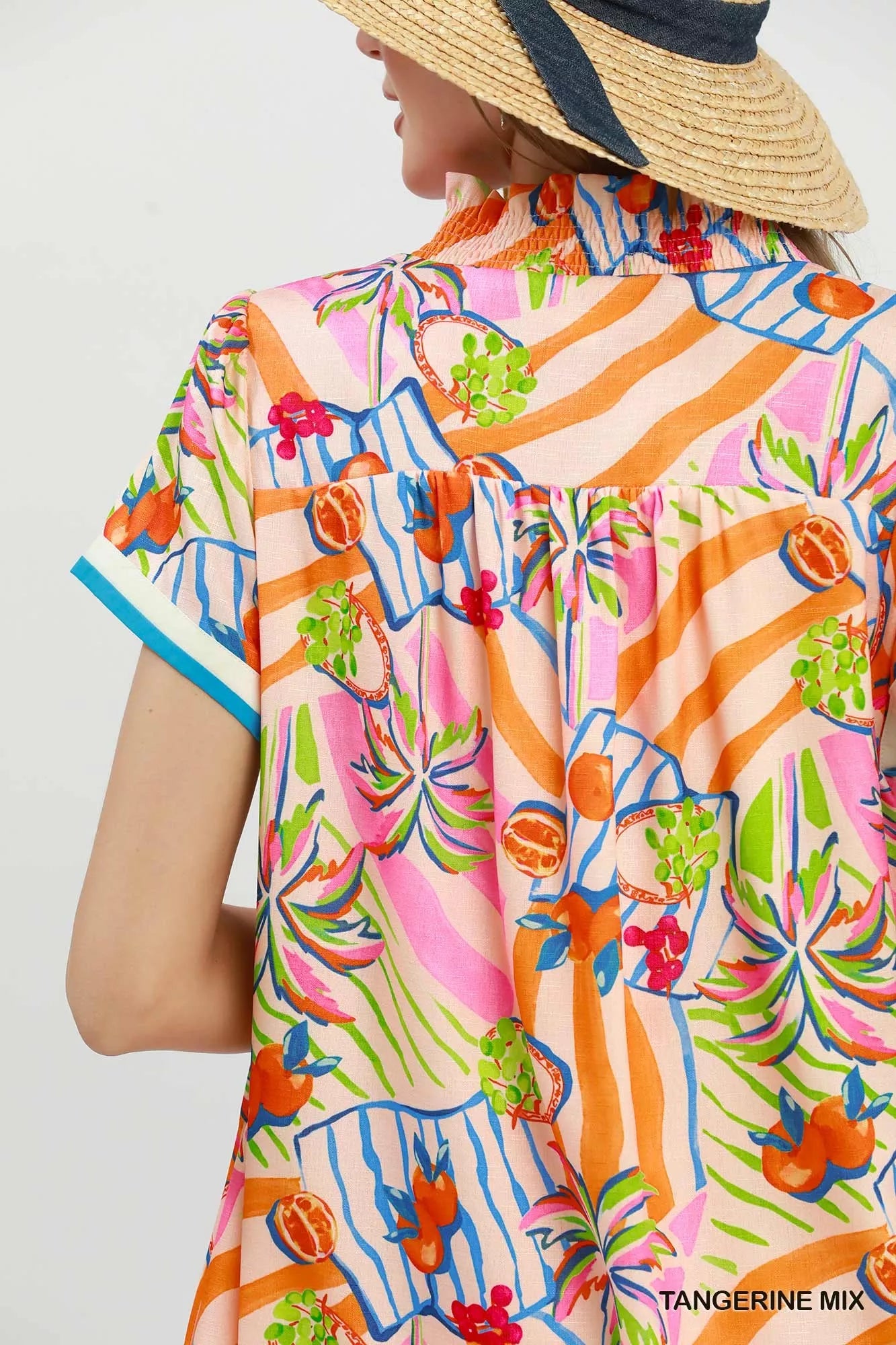 Umgee Tropical Print Collared Shift Dress