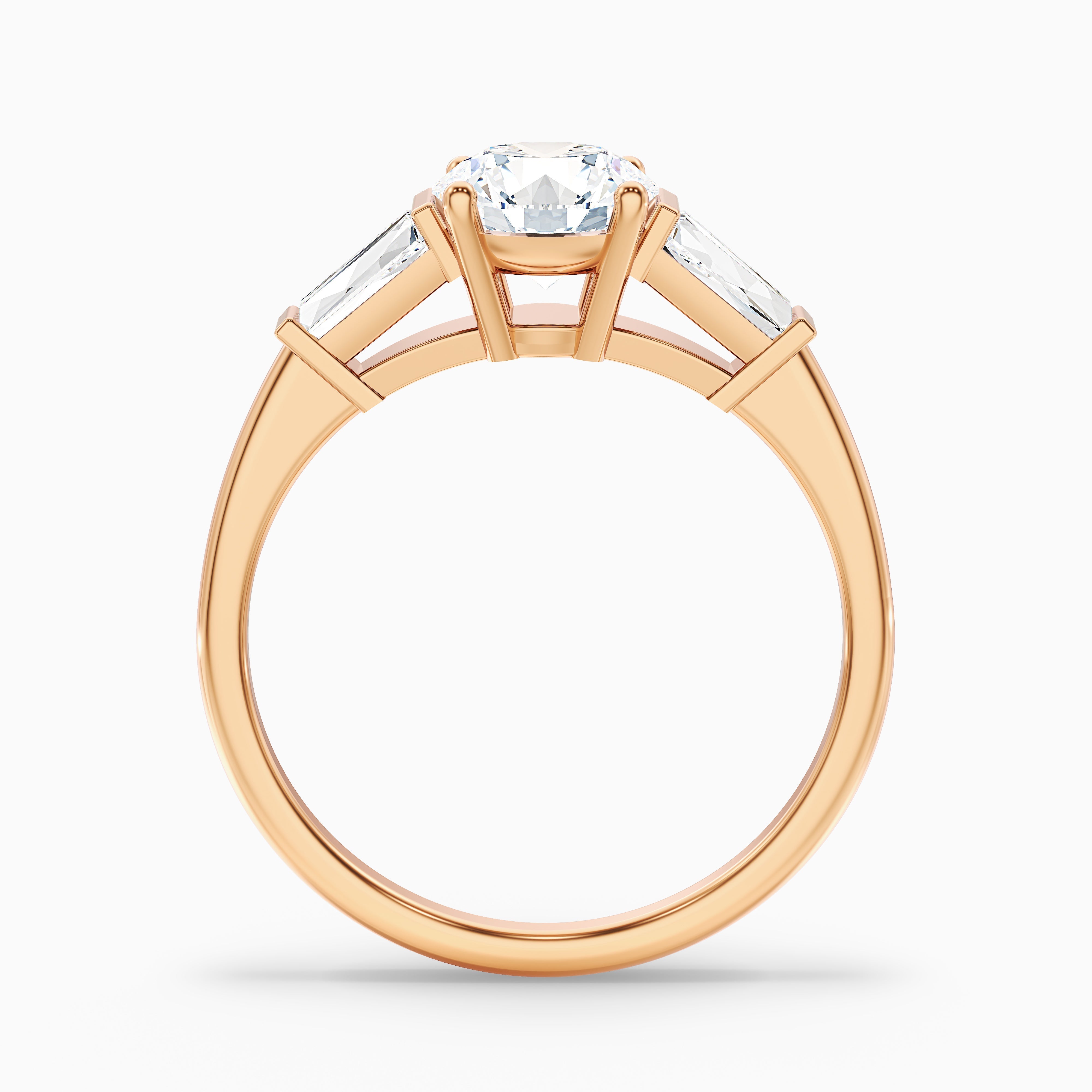 Carly 5 Carat Round 3 Stone Lab Grown Engagement Ring With Side Baguette Diamonds in 10k Yellow Gold