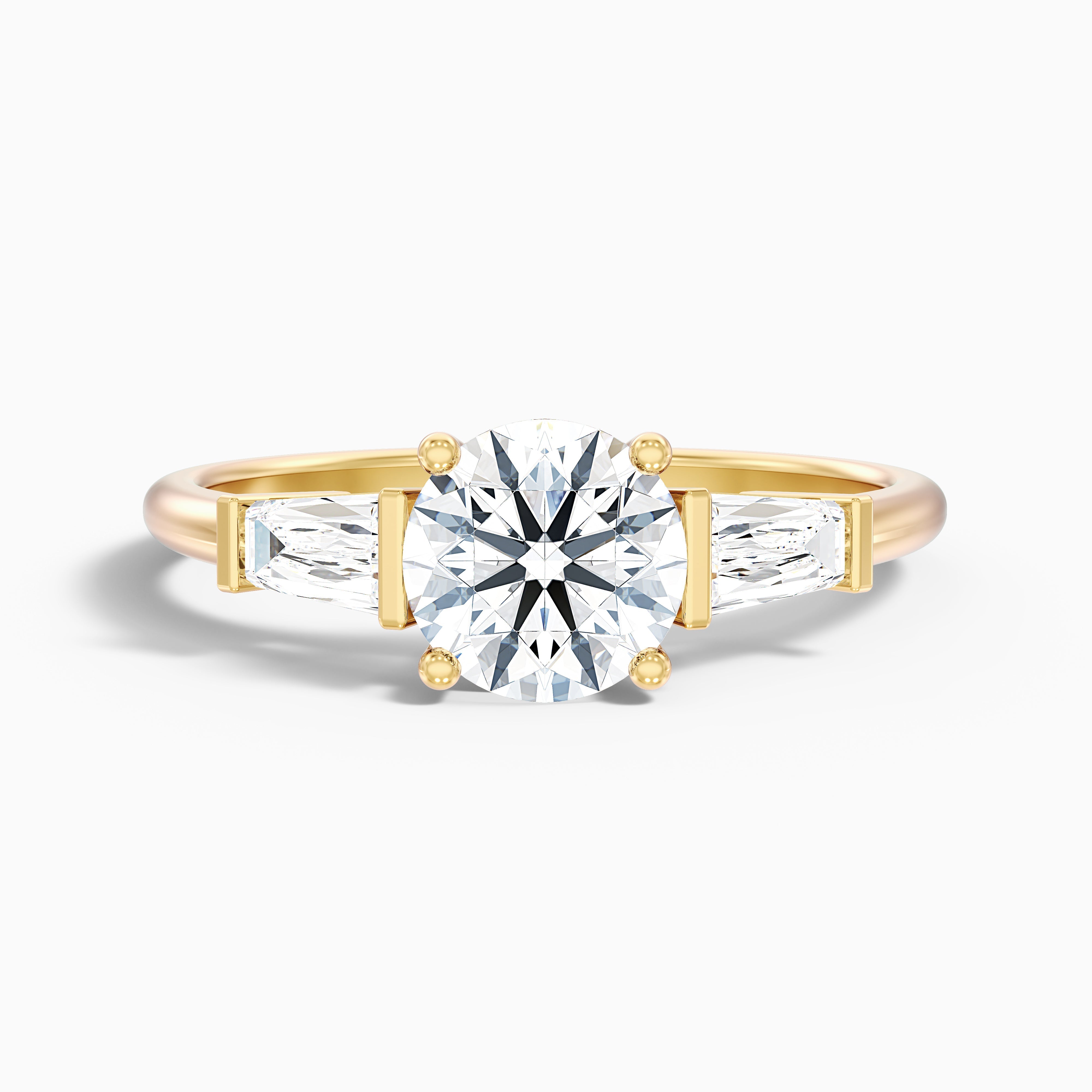 Hope 4 Carat Round 3 Stone Moissanite Diamond Ring With Side Baguette Diamonds in Platinum