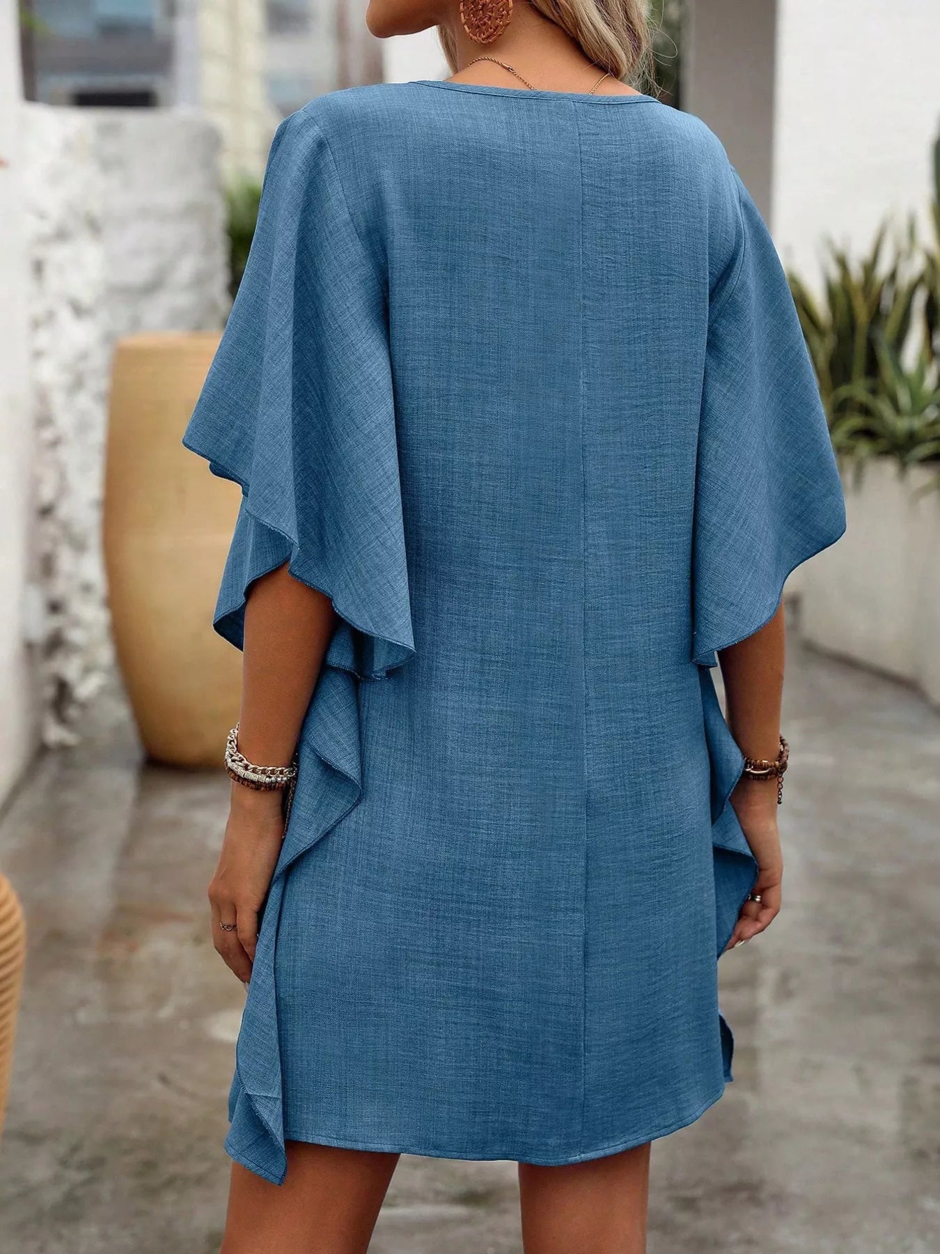 Flowy Sleeve V-Neck Casual Mini Dress