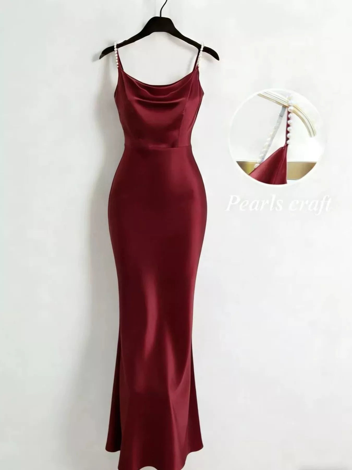 Pearl Strap Cowl Neck Satin Maxi Dress