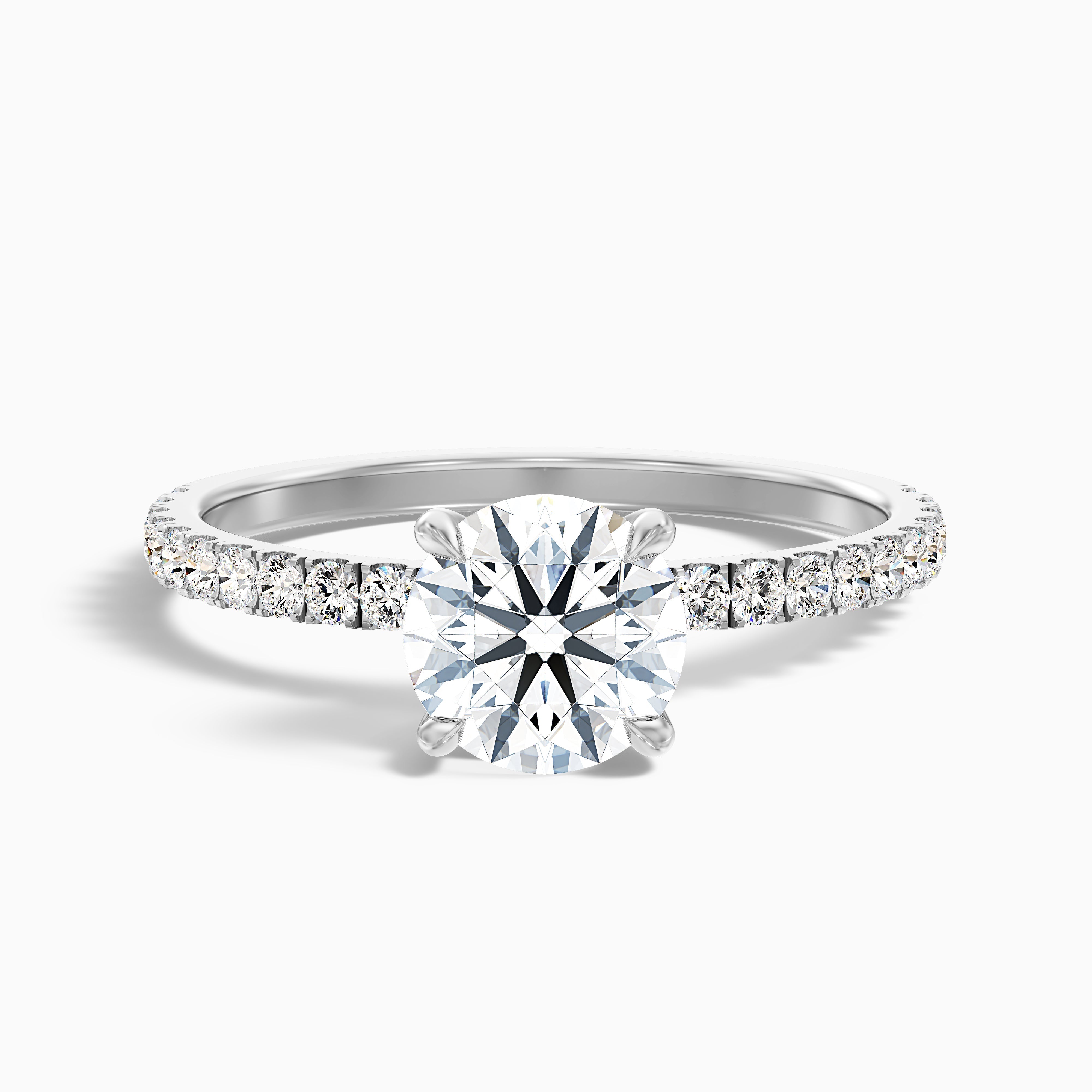 Nora 2.5 Carat Round Hidden Halo Pave Moissanite Diamond Ring in 18k White Gold