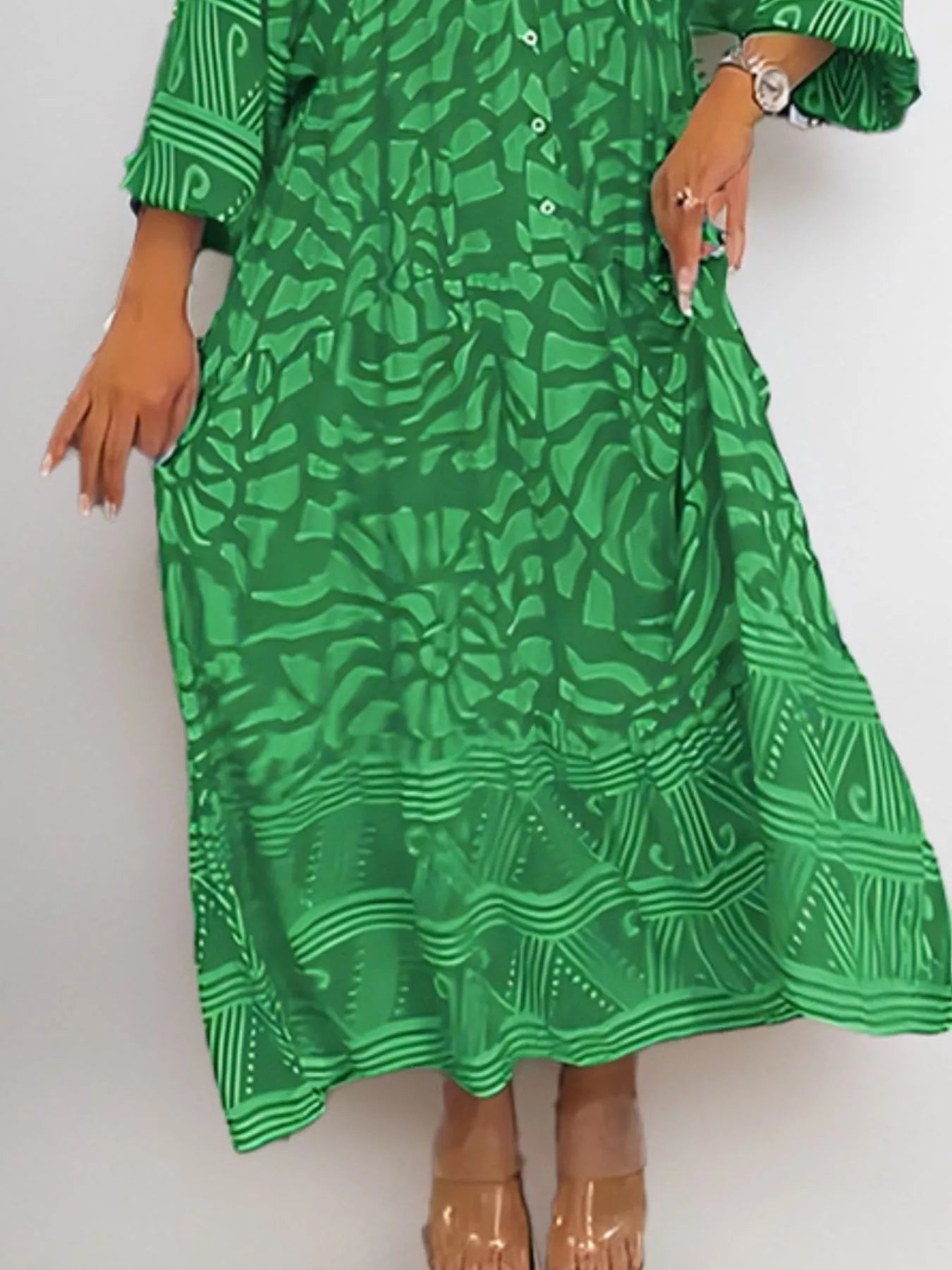 Printed Button Front Midi Dress