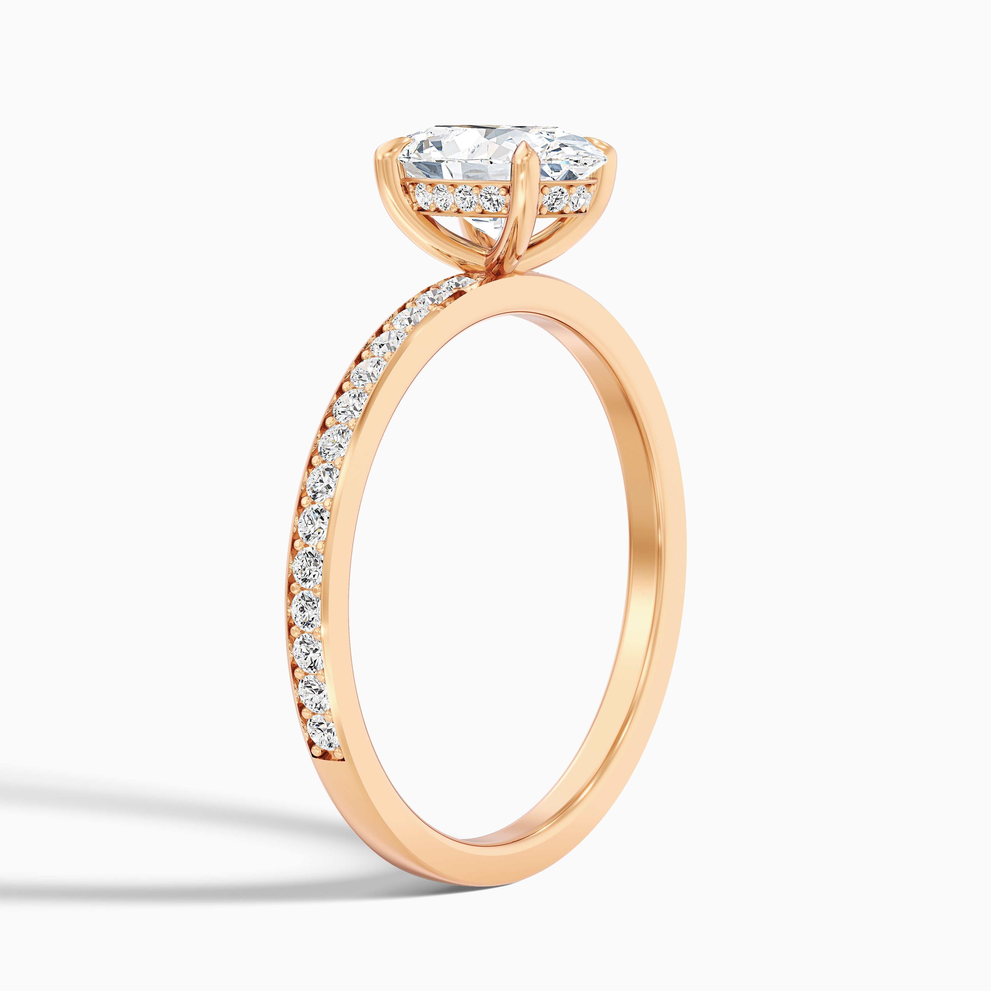 Kara 5 Carat Oval Hidden Halo Pave Moissanite Diamond Ring in 18k Rose Gold