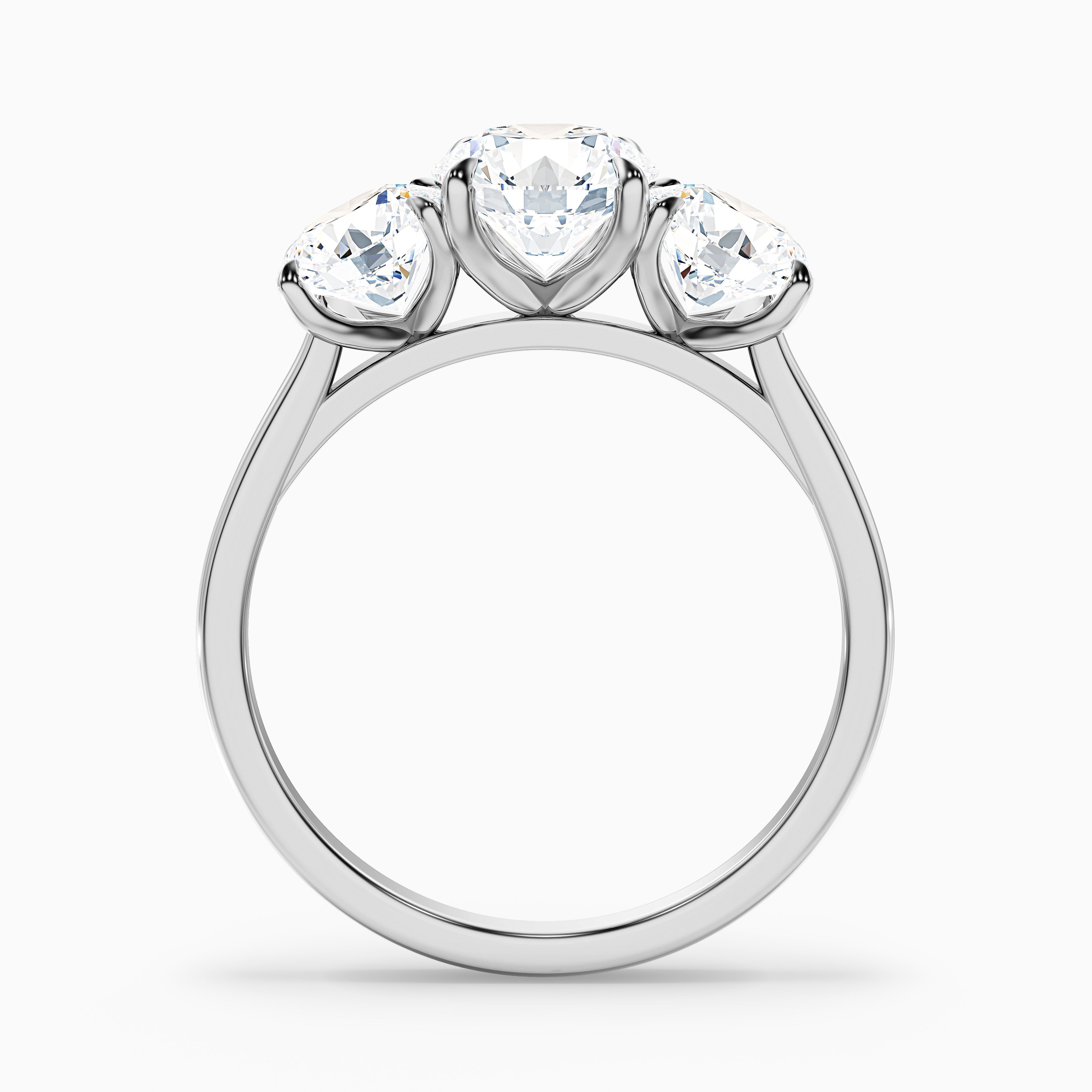Iris 1 Carat Round Three Stone Moissanite Diamond Ring in 14k White Gold