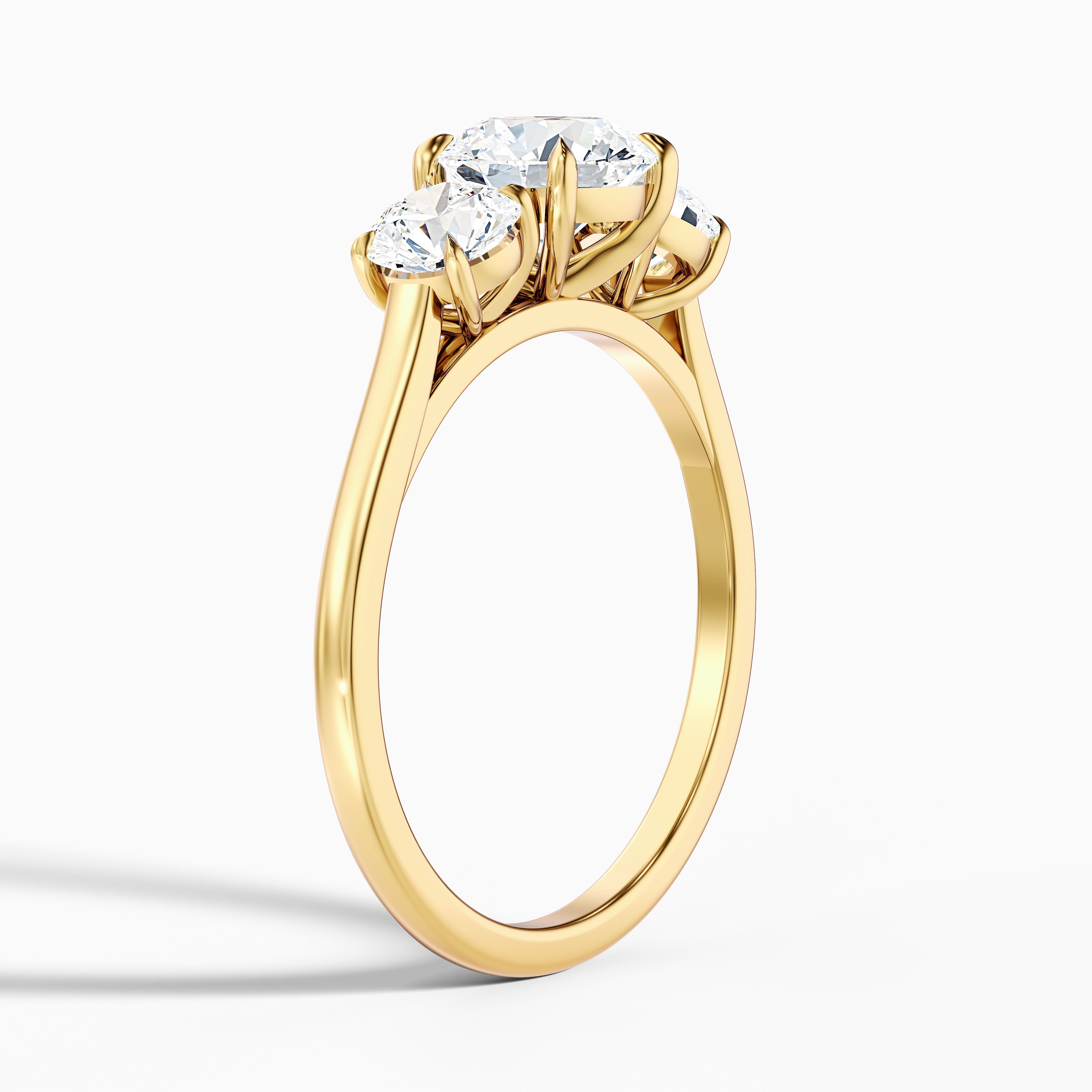 Hana 1 Carat Round Three Stone Moissanite Diamond Ring in 14k White Gold