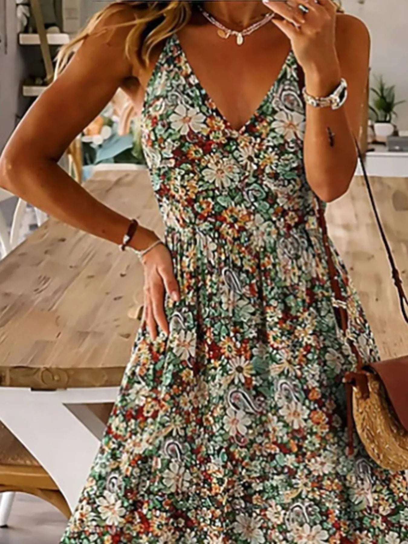 Floral Print Maxi Dress with Spaghetti Straps