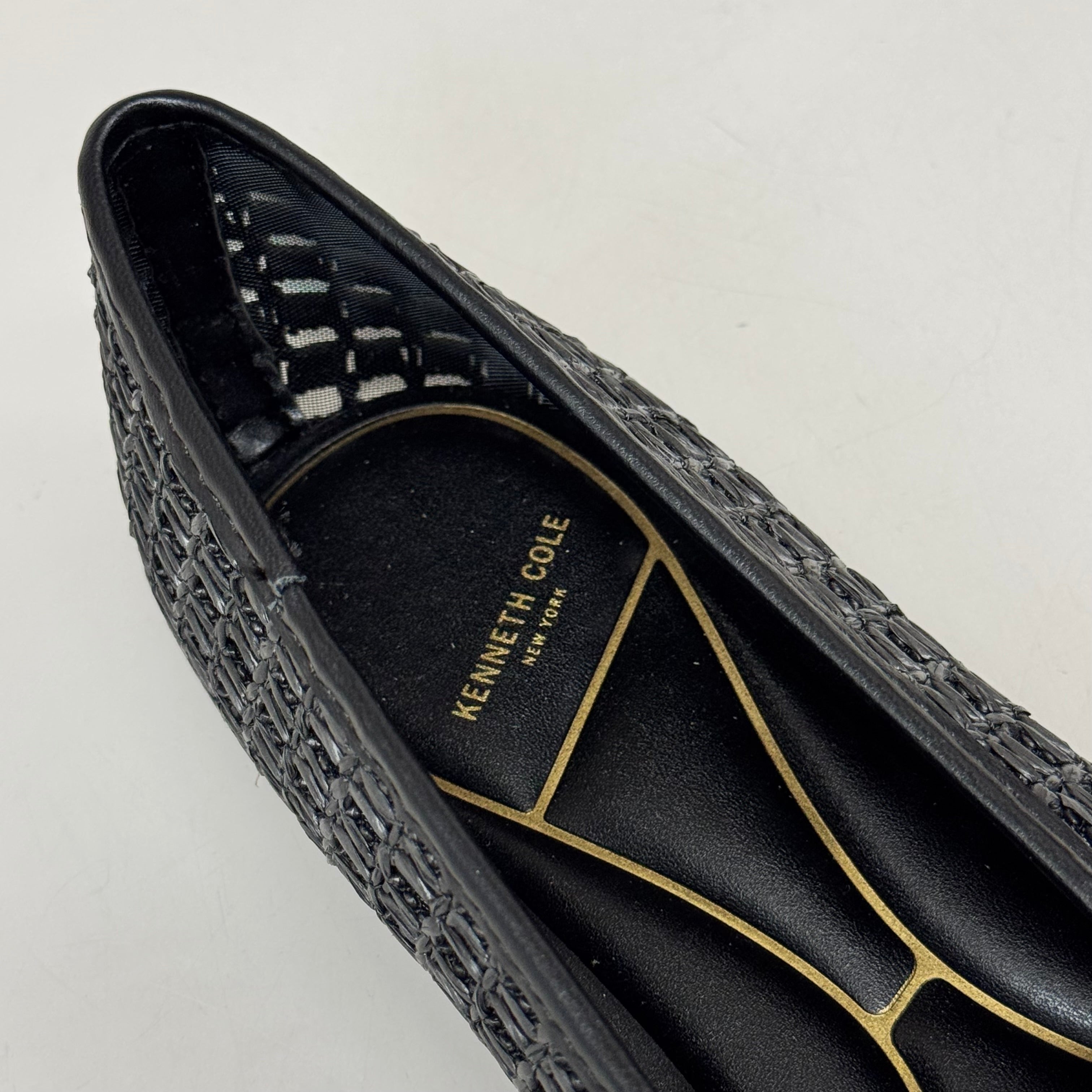 KENNETH COLE New York Zeta Raffia Jewel Jane Flat Women's Sz 9 Black KL25ZMJ01
