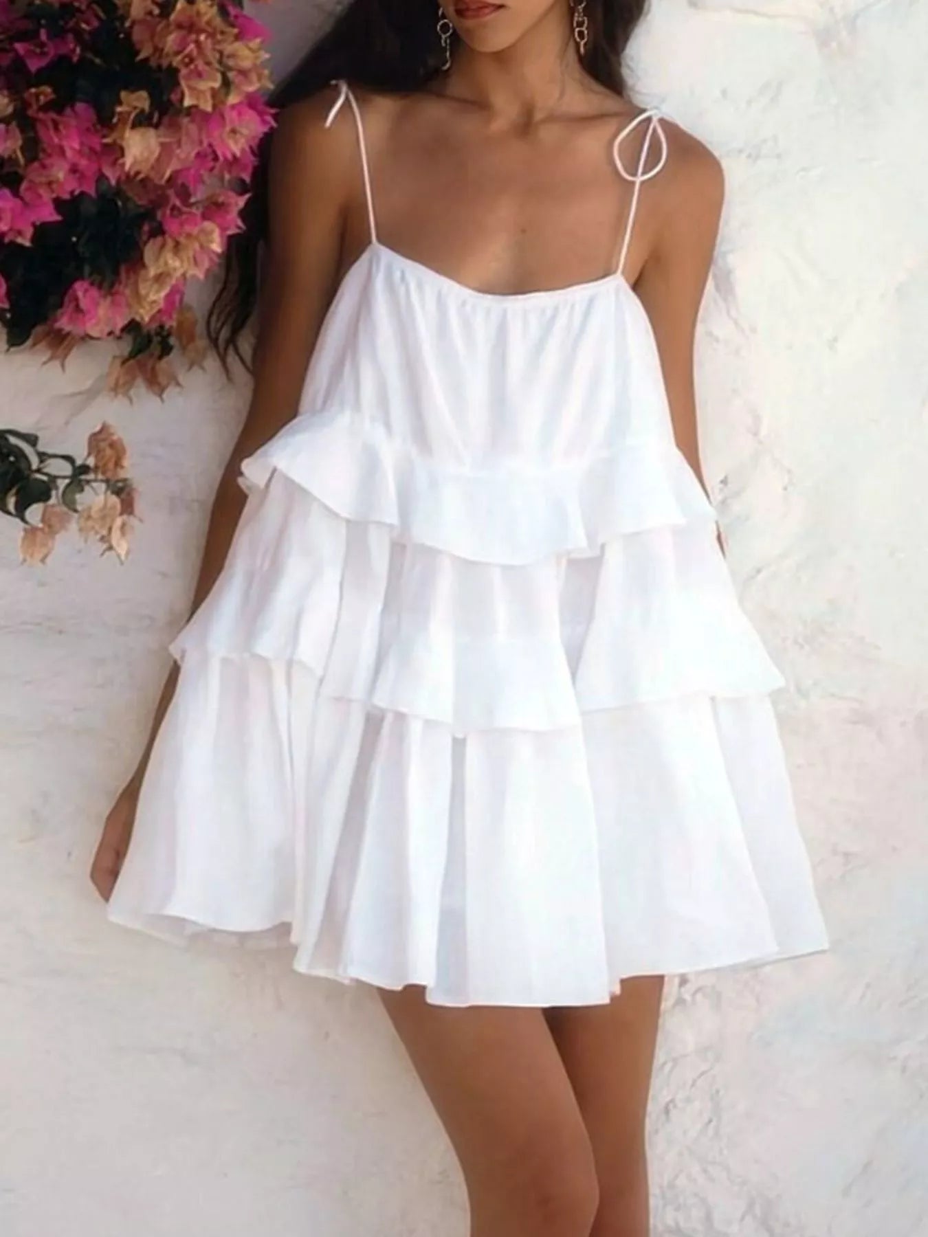 Ruffled Tie Shoulder Mini Dress