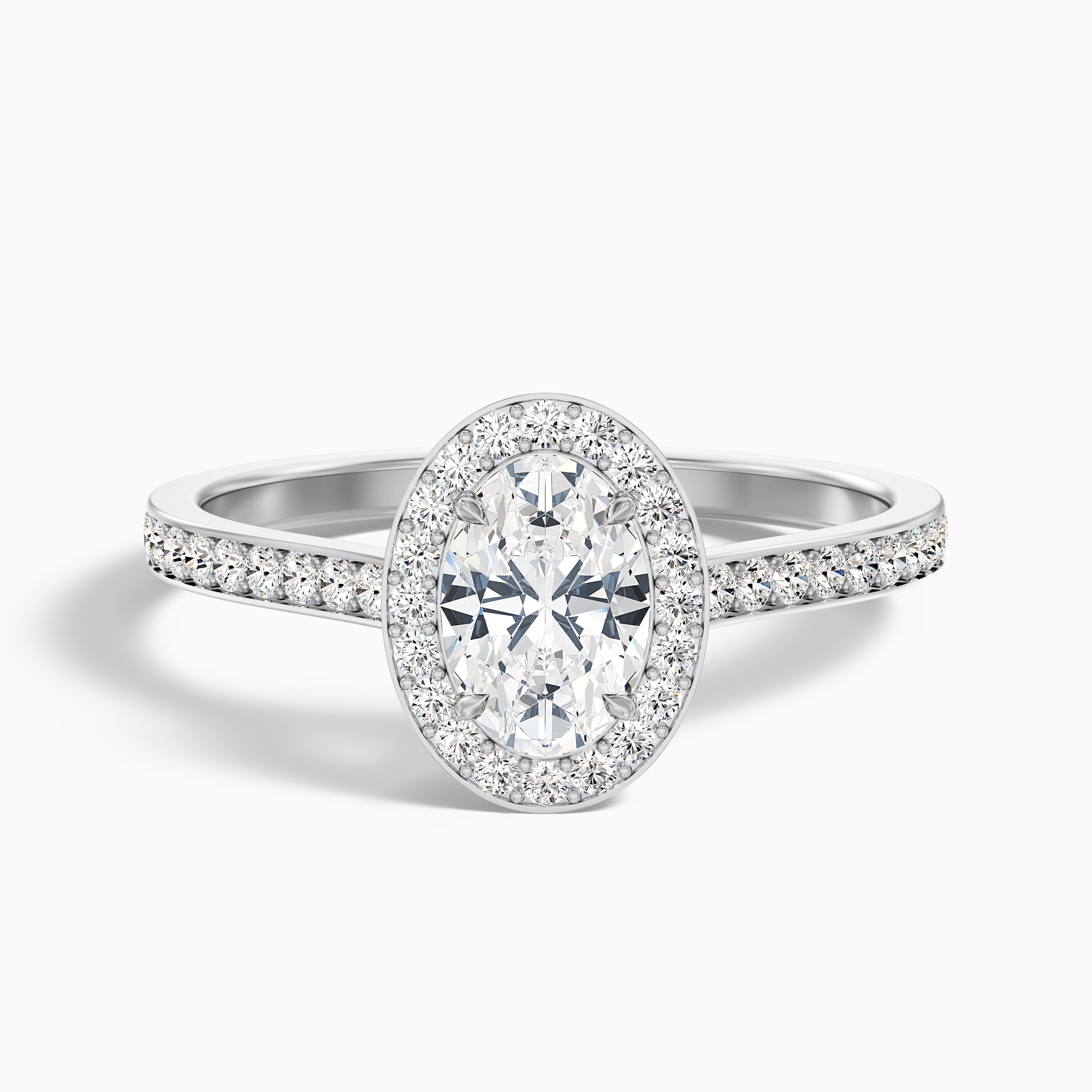 Emily 1 Carat Oval Halo Pave Moissanite Diamond Ring in 10k Yellow Gold