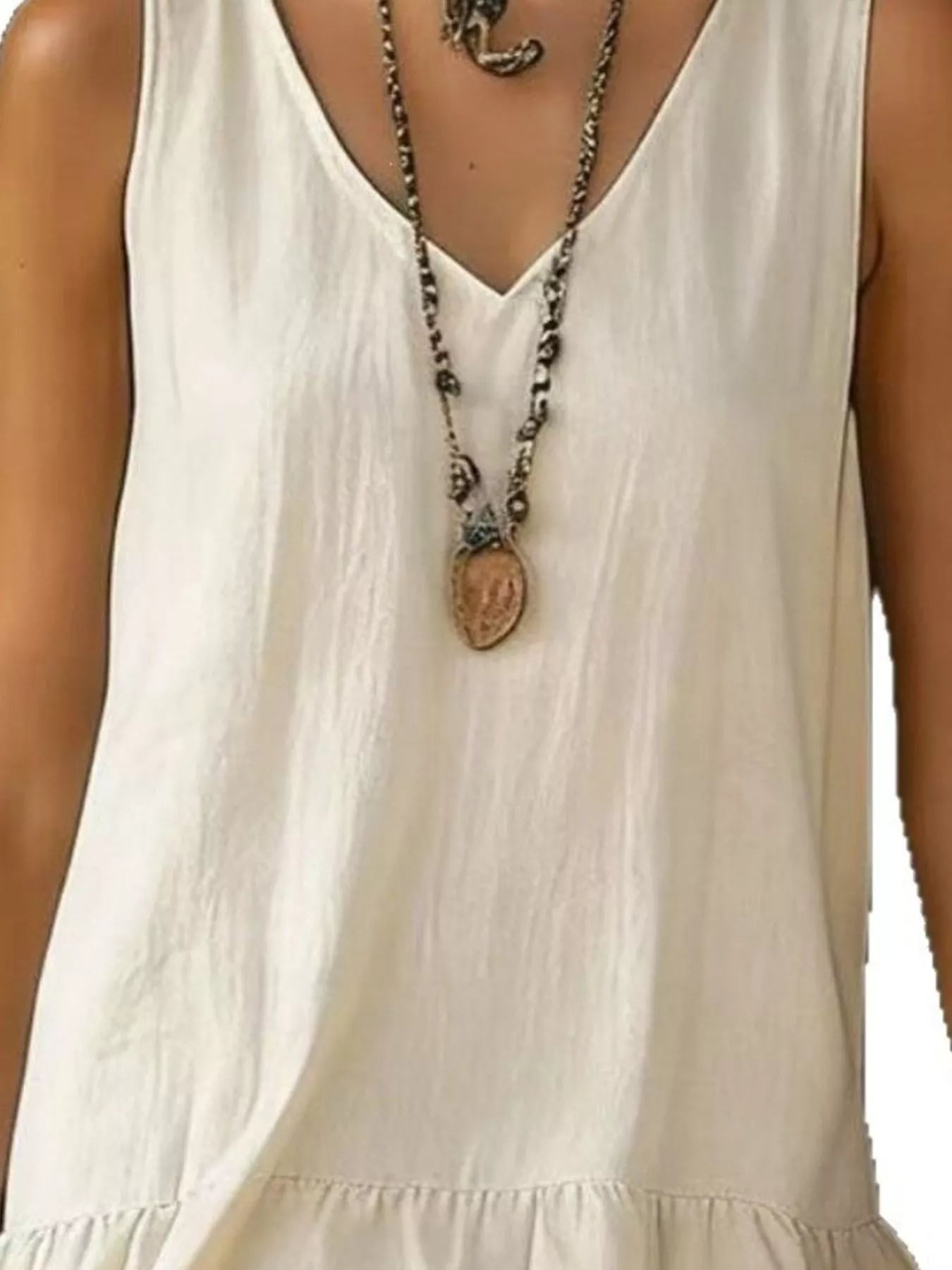 Full Size Ruffled Hem V-Neck Sleeveless Dress Plus Size