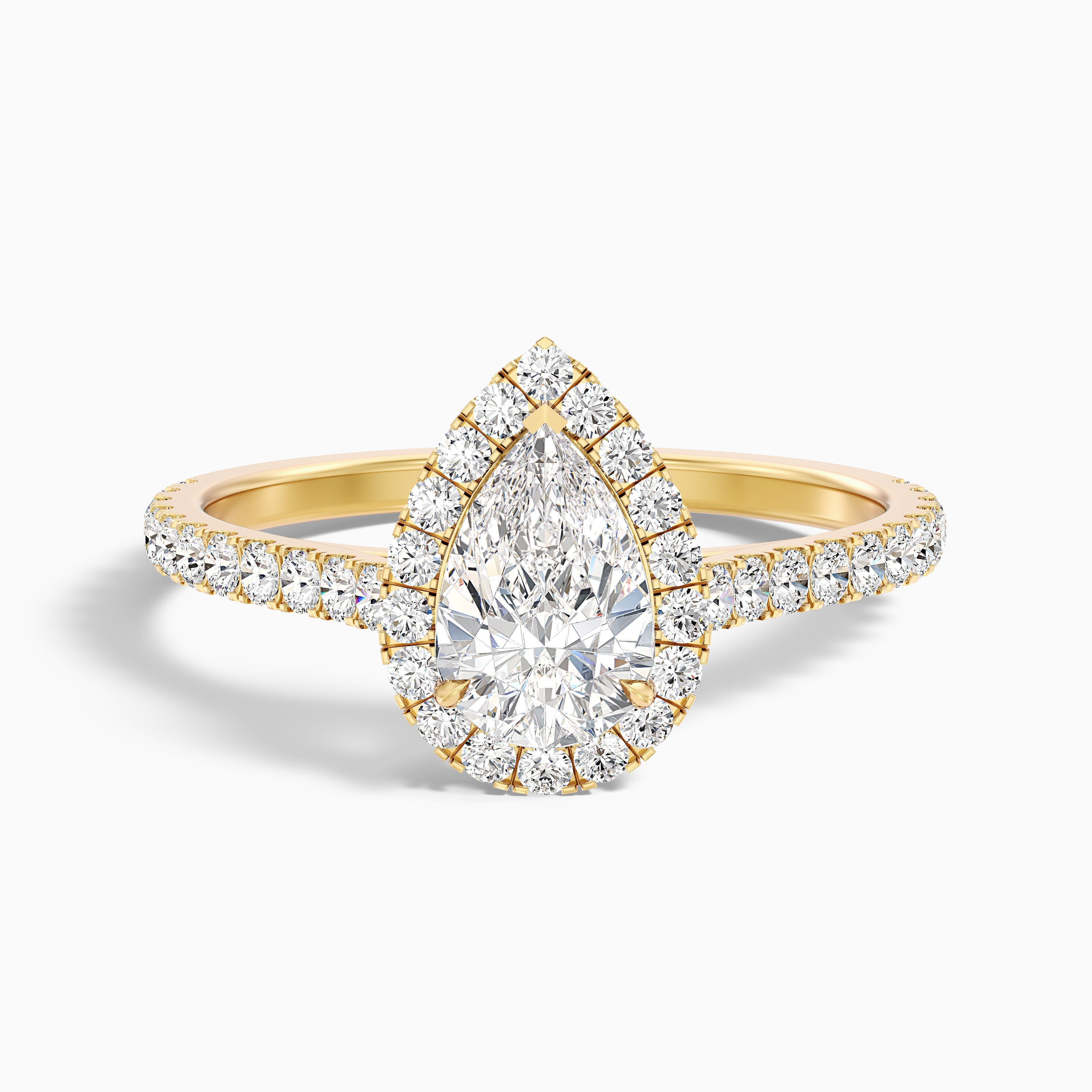 Cindy 5.5 Carat Pear Shaped Halo Moissanite Diamond Ring in 18k White Gold