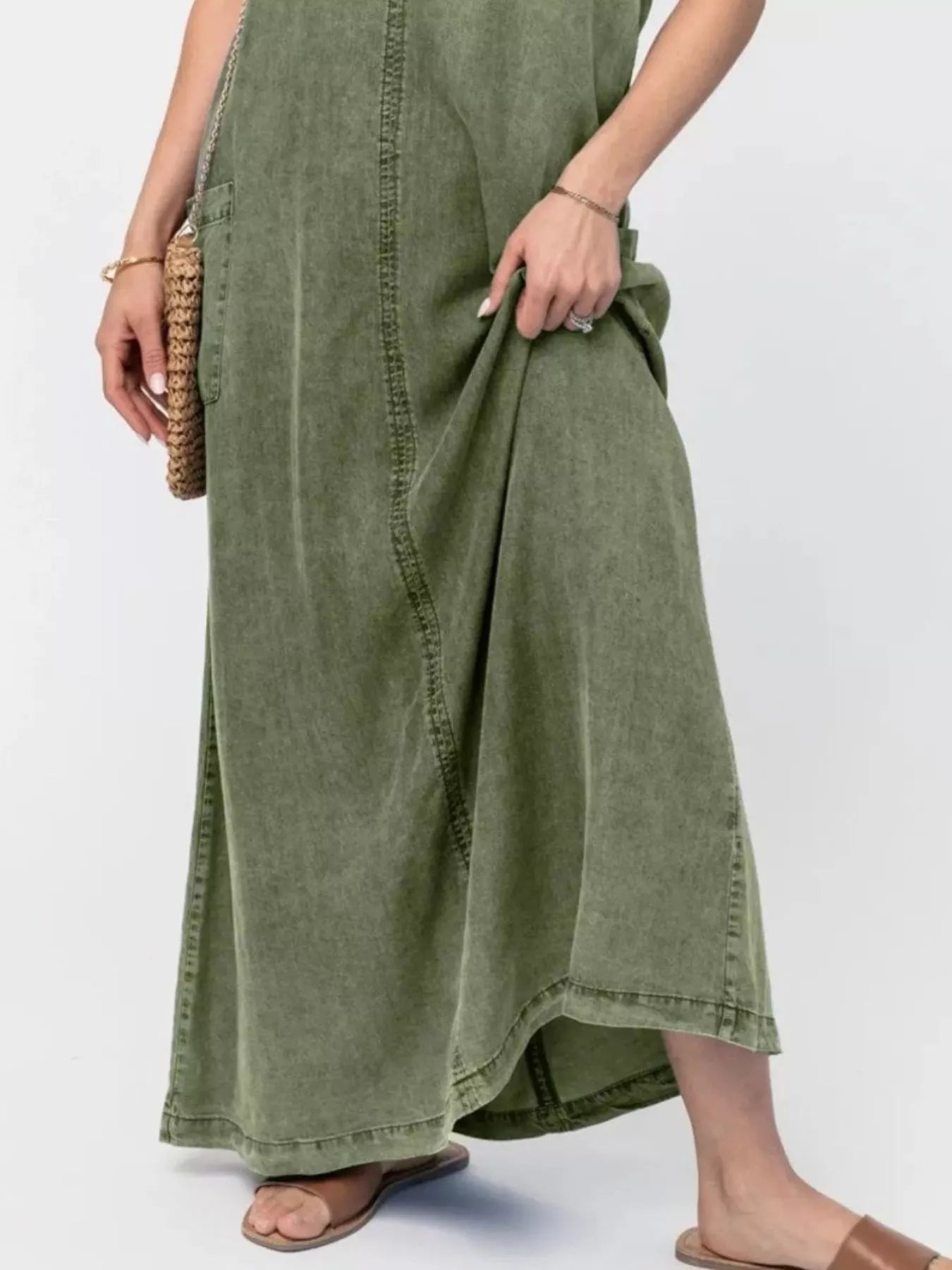 Casual Washed Denim Cami Maxi Dress