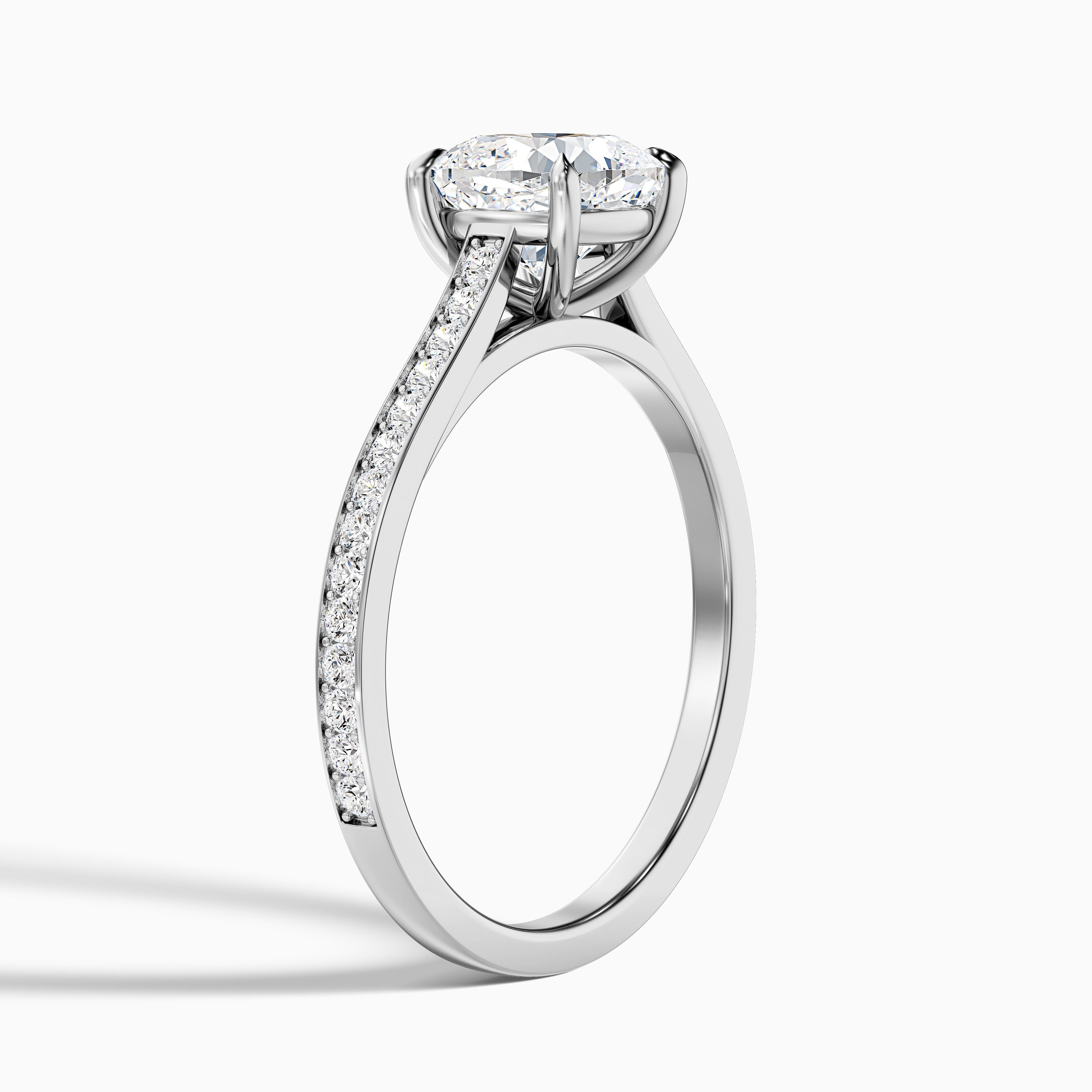 Eva 3.5 Carat Cushion Cut Side Stone Pave Lab Grown Engagement Ring in 14k White Gold