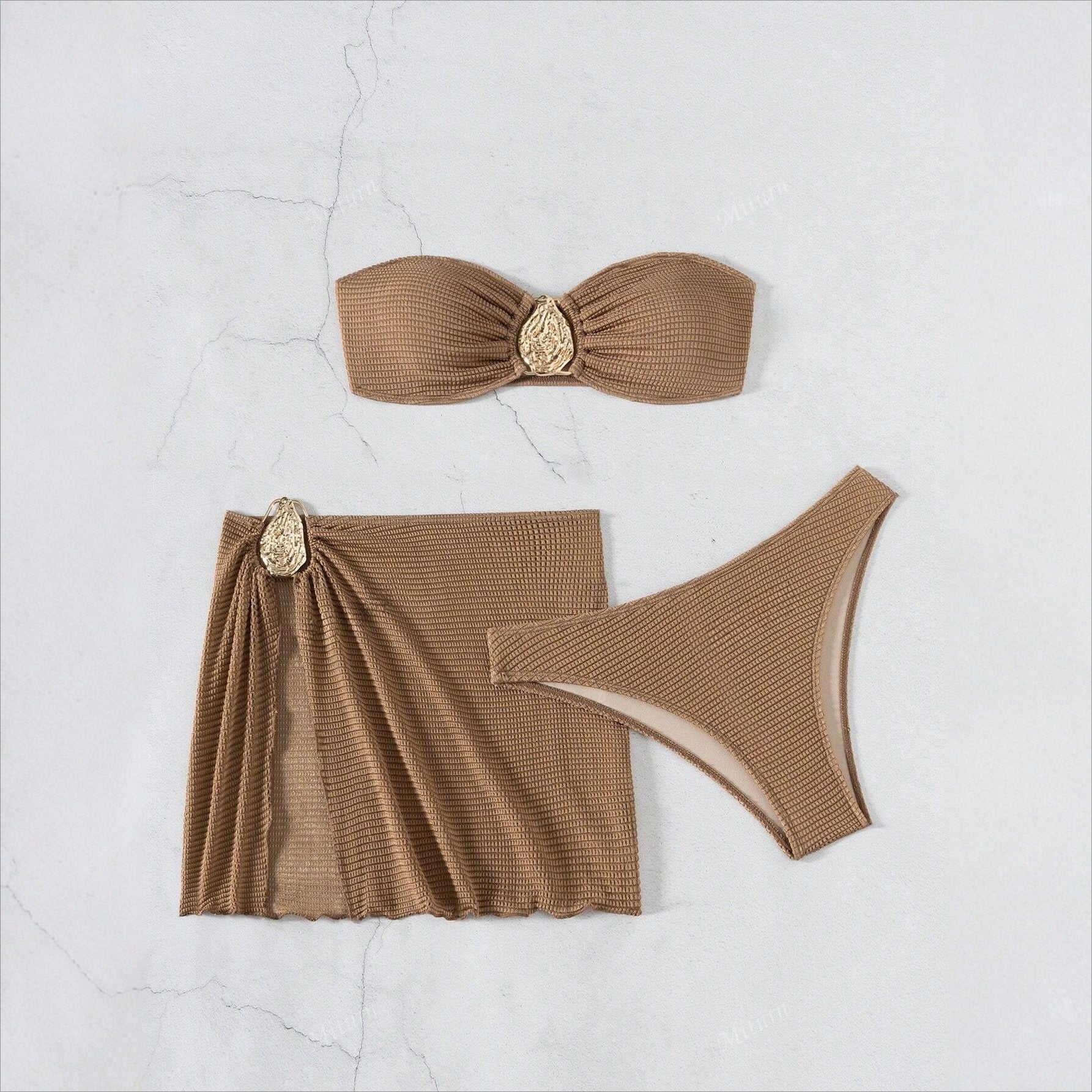 Women's 3-Piece Split Swimsuit Skirted Bikini for Hot Spring Vacation Beach