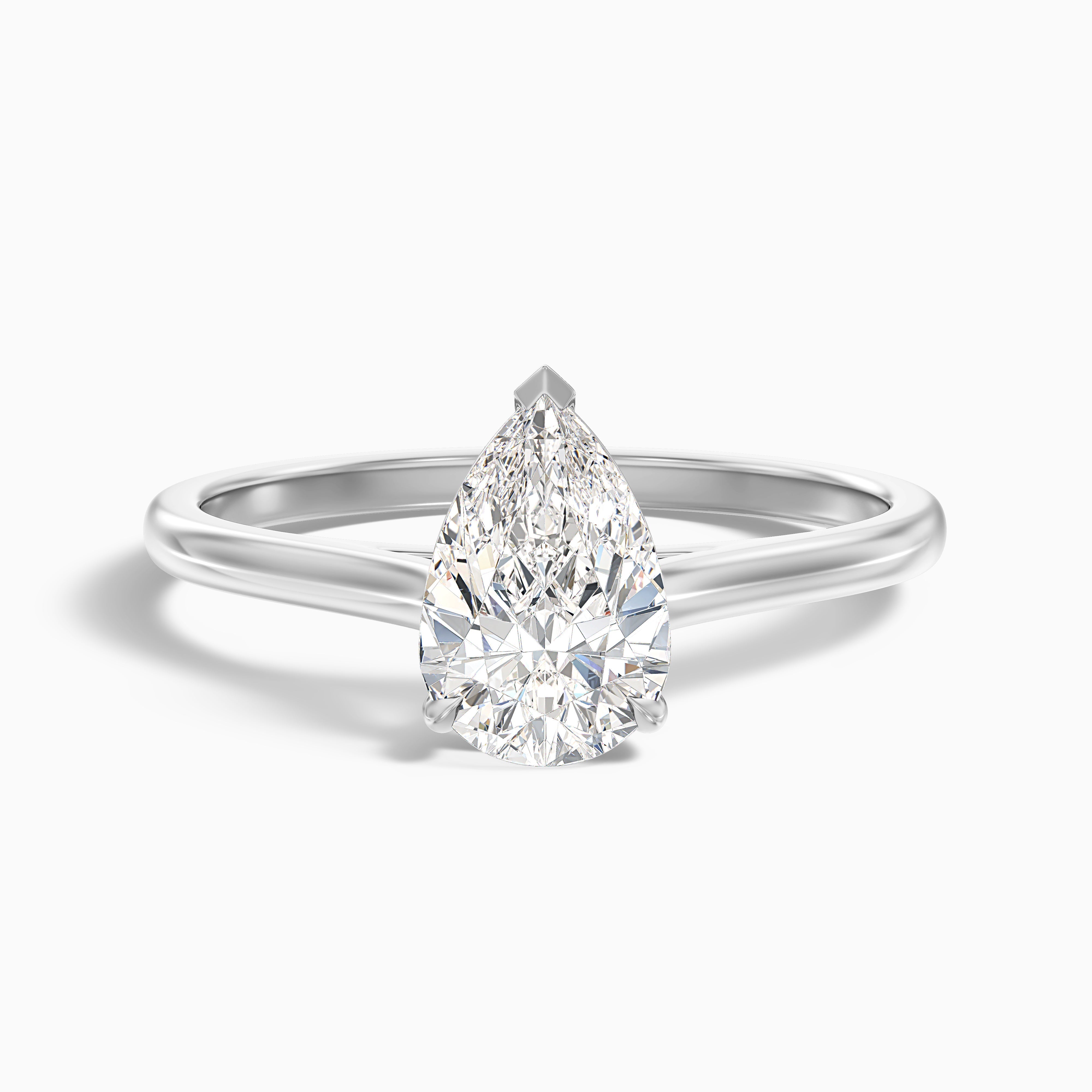 Avi 3 Carat Pear Shaped Solitaire Moissanite Diamond Ring in 14k White Gold