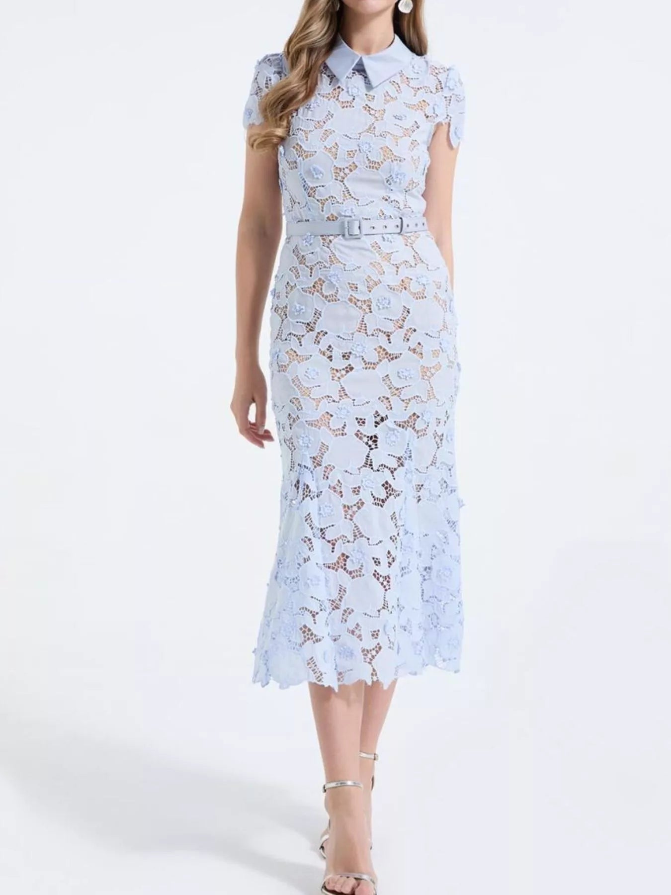 Floral Lace Short Sleeve Midi Dress