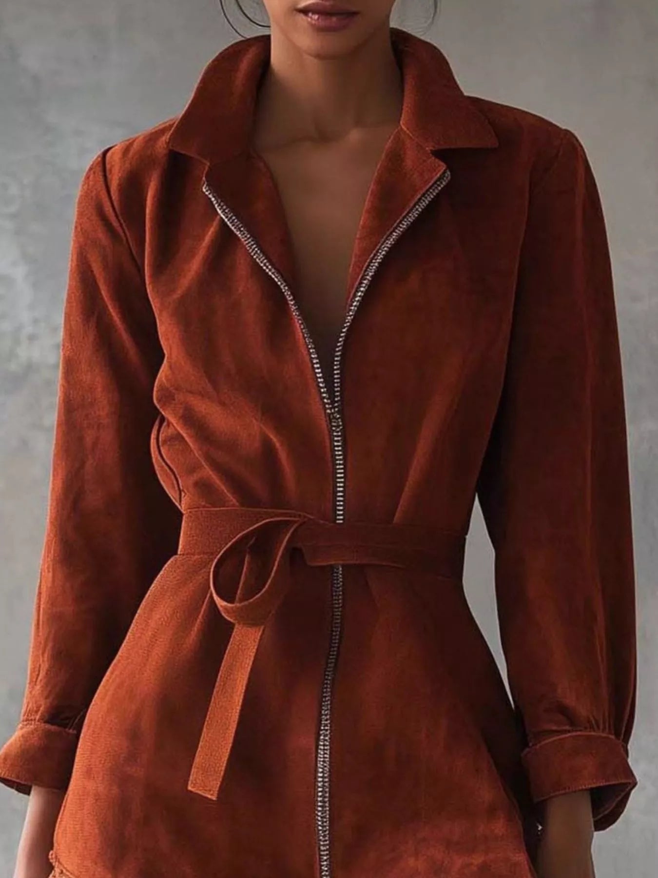 Lace-Trim Zip Front Dress