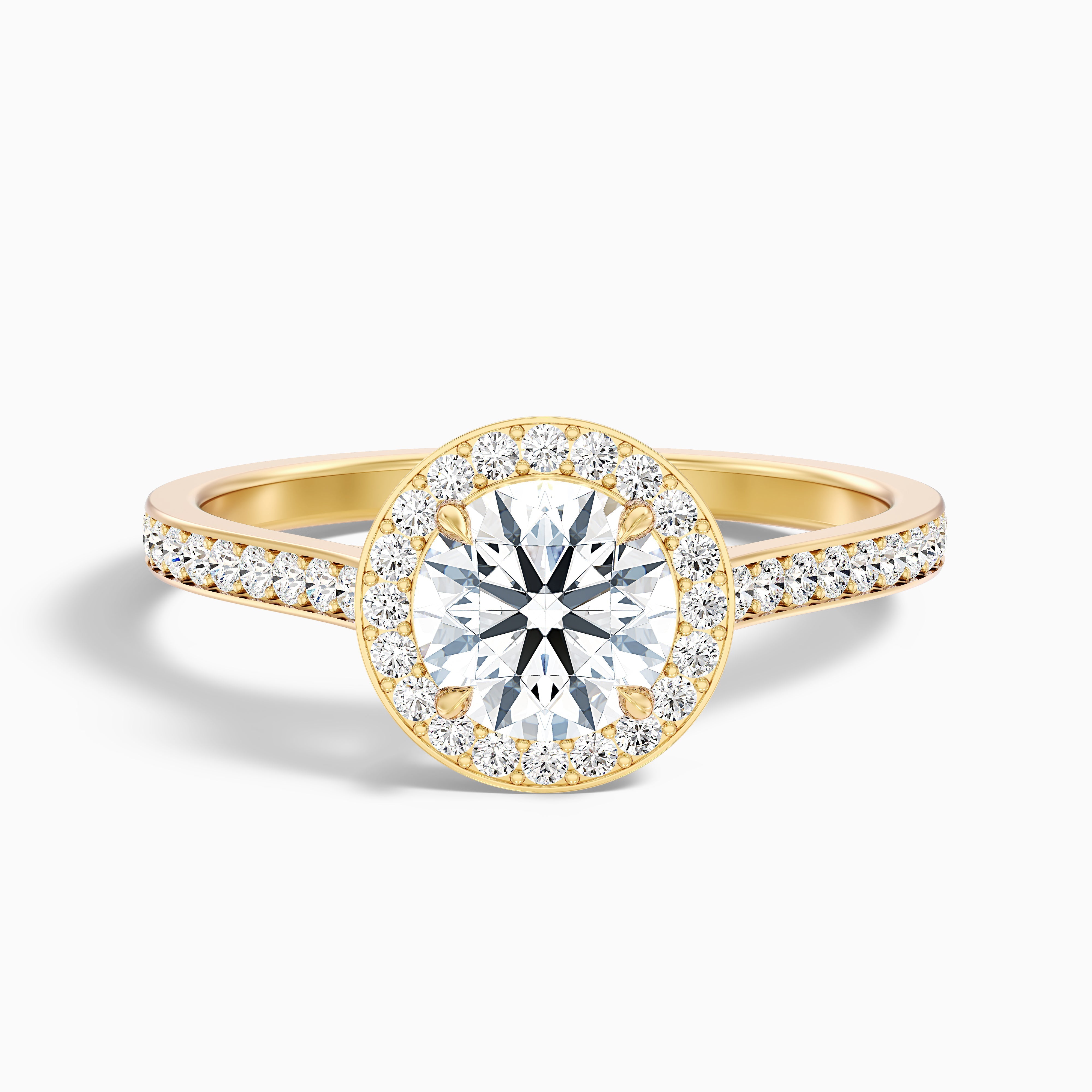 Jessy 4 Carat Round Halo Pave Moissanite Engagement Ring in 14k Yellow Gold
